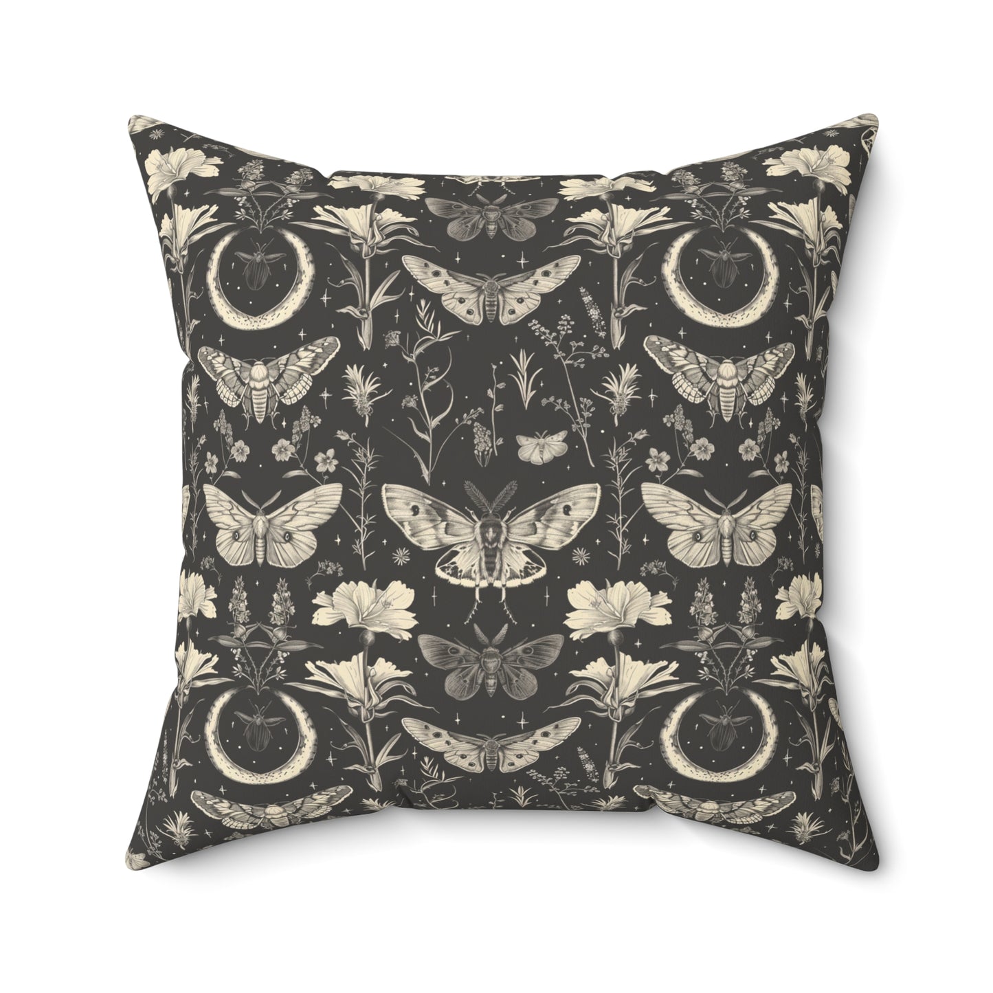 Vintage Moth and Moon Pillow | Botanical Moth Pattern