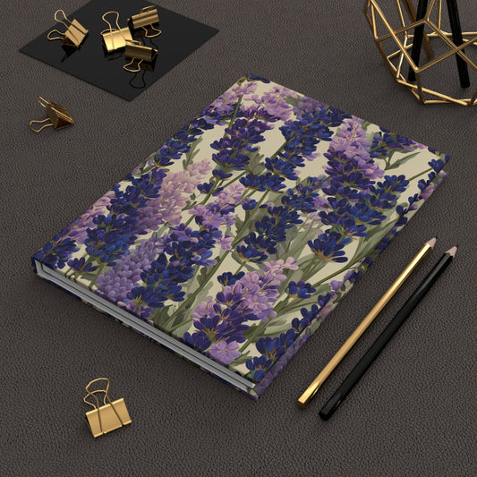 Lavender Floral Pattern Hardcover Journal | Matte Notebook, Botanical Notes