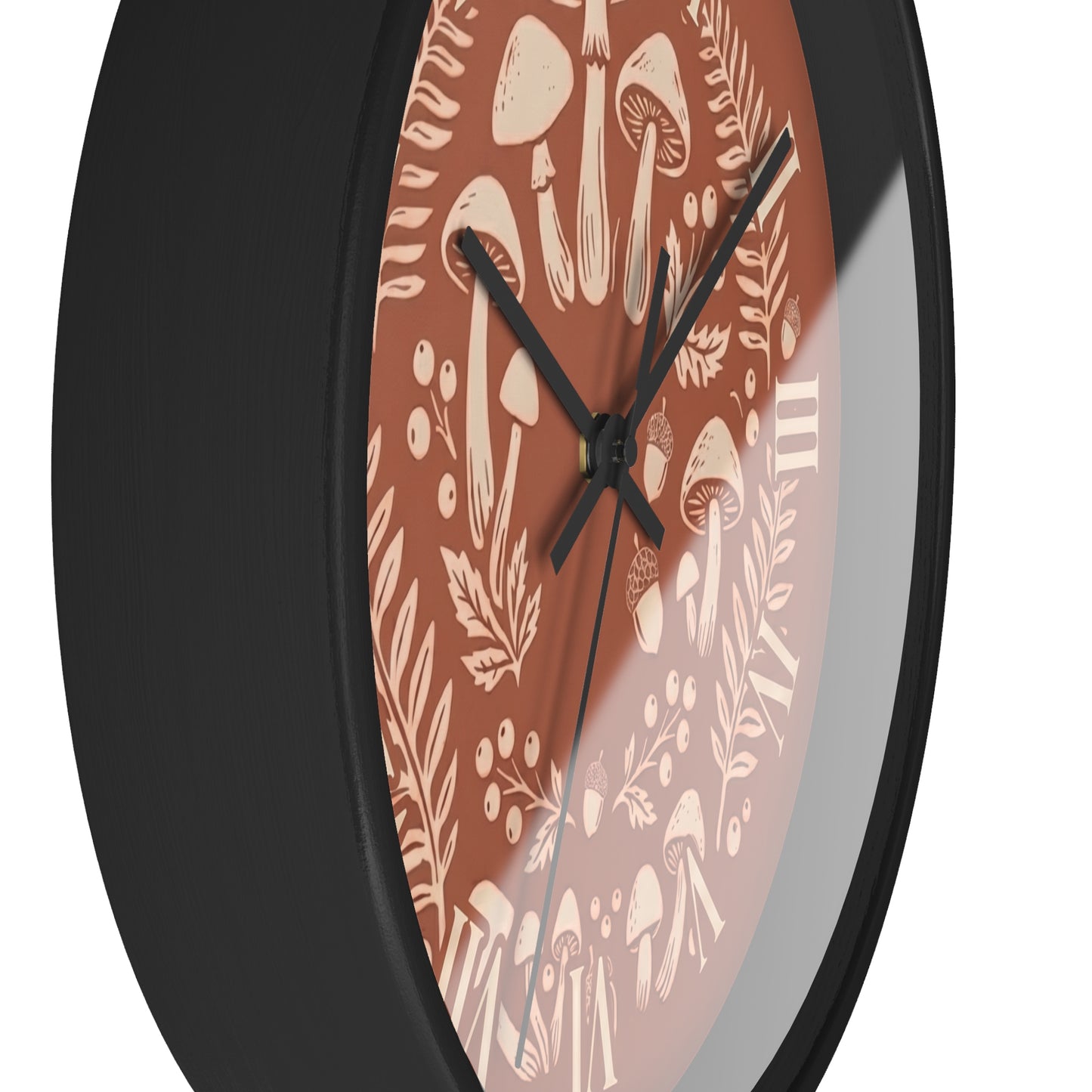 Mushroom Wreath Wall Clock | Botanical Fungi Illustration, Roman Numerals