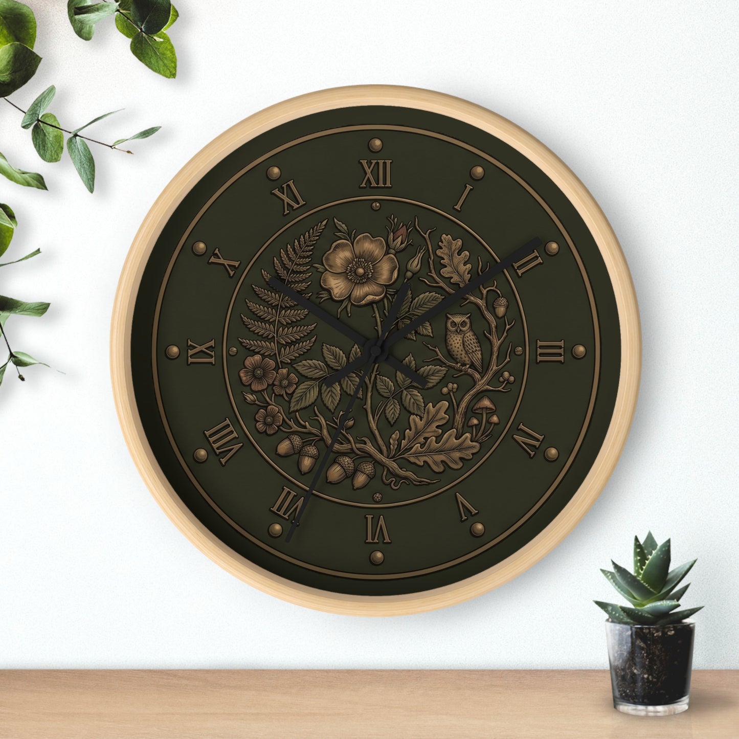 Vintage Floral Clock Wall Clock | Roman Numerals, Botanical Bird Design