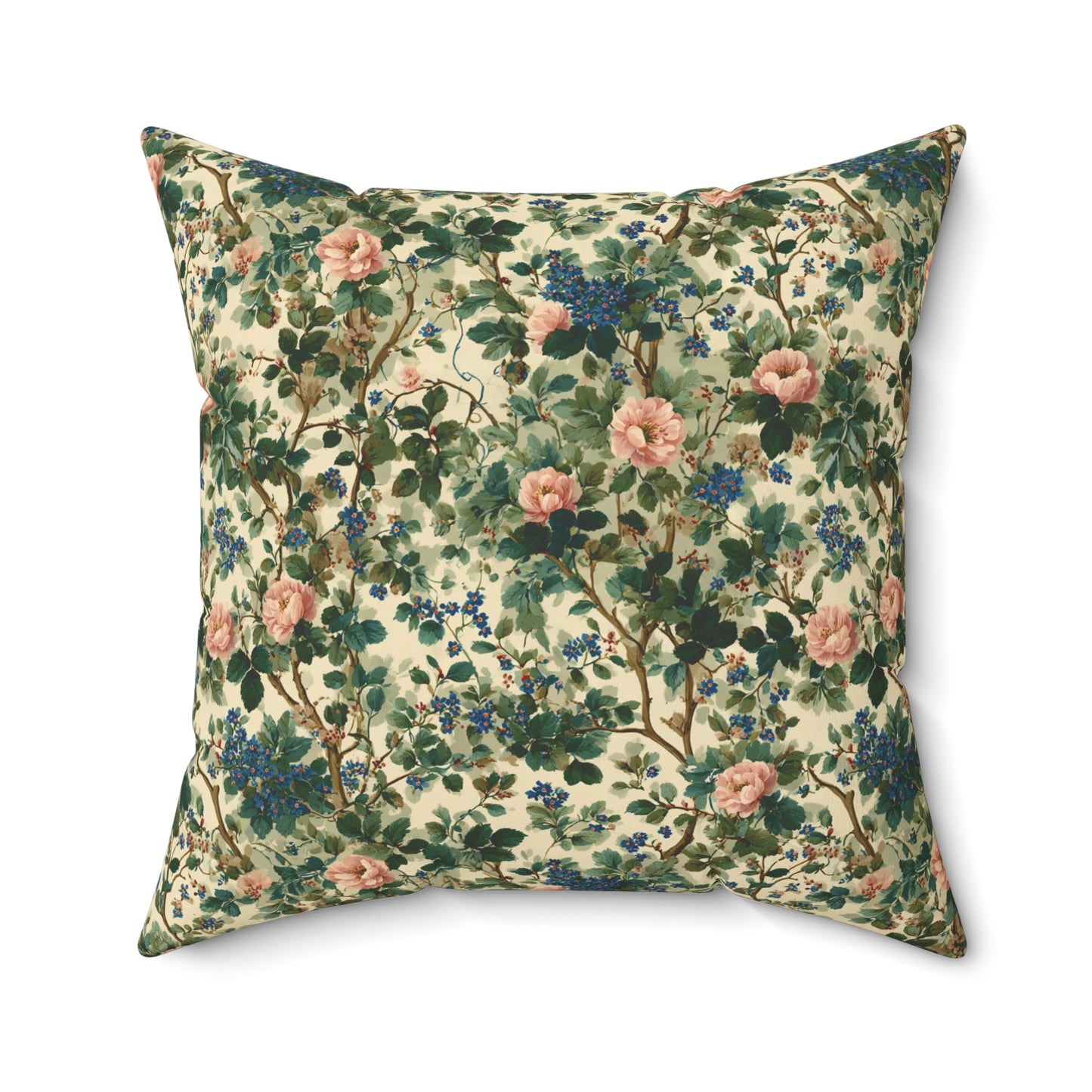Vintage Floral Pattern Pillow | Pink Roses Green Vines Square Pillow