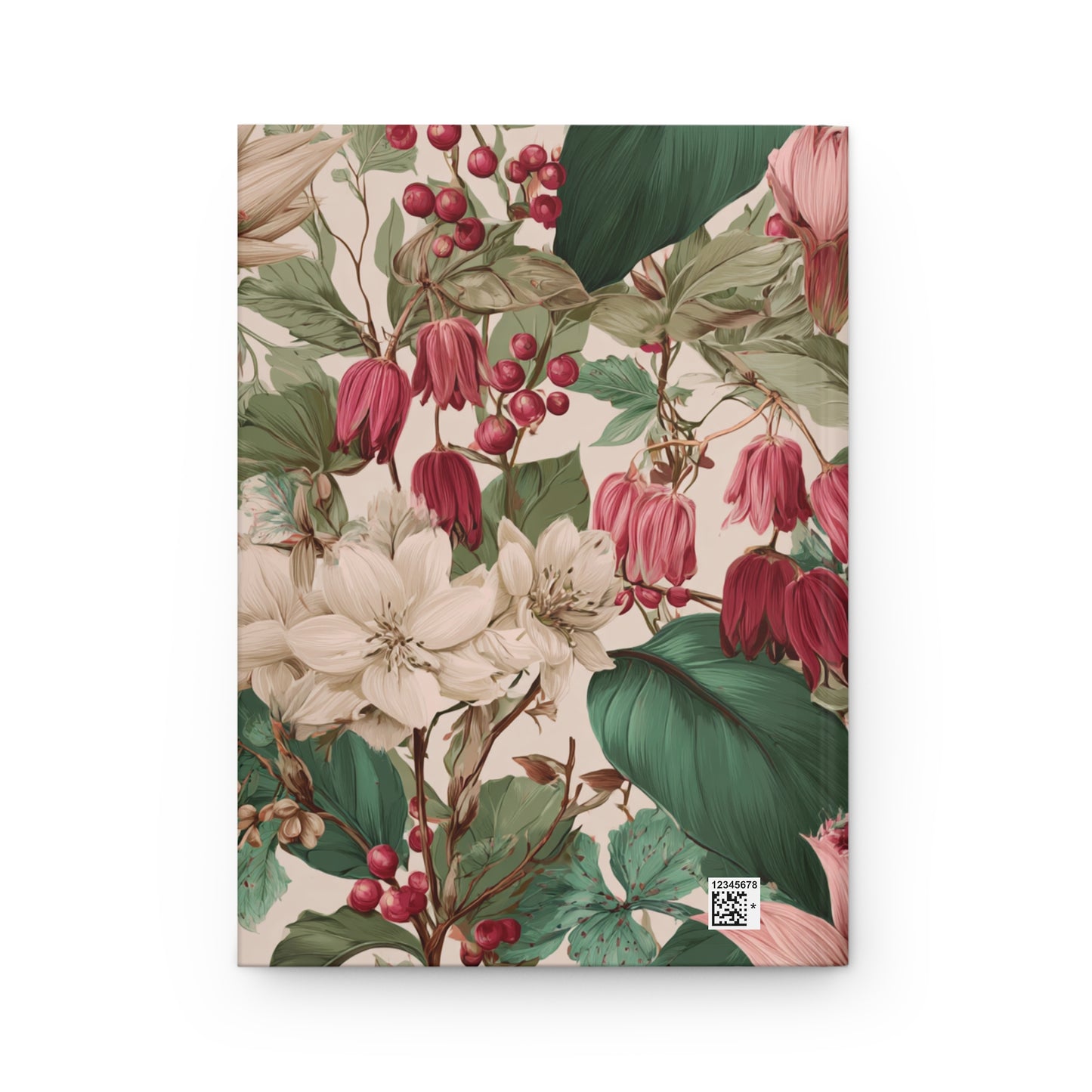 Vintage Botanical Floral Hardcover Journal | Matte Notebook, Cream & Pink Flowers