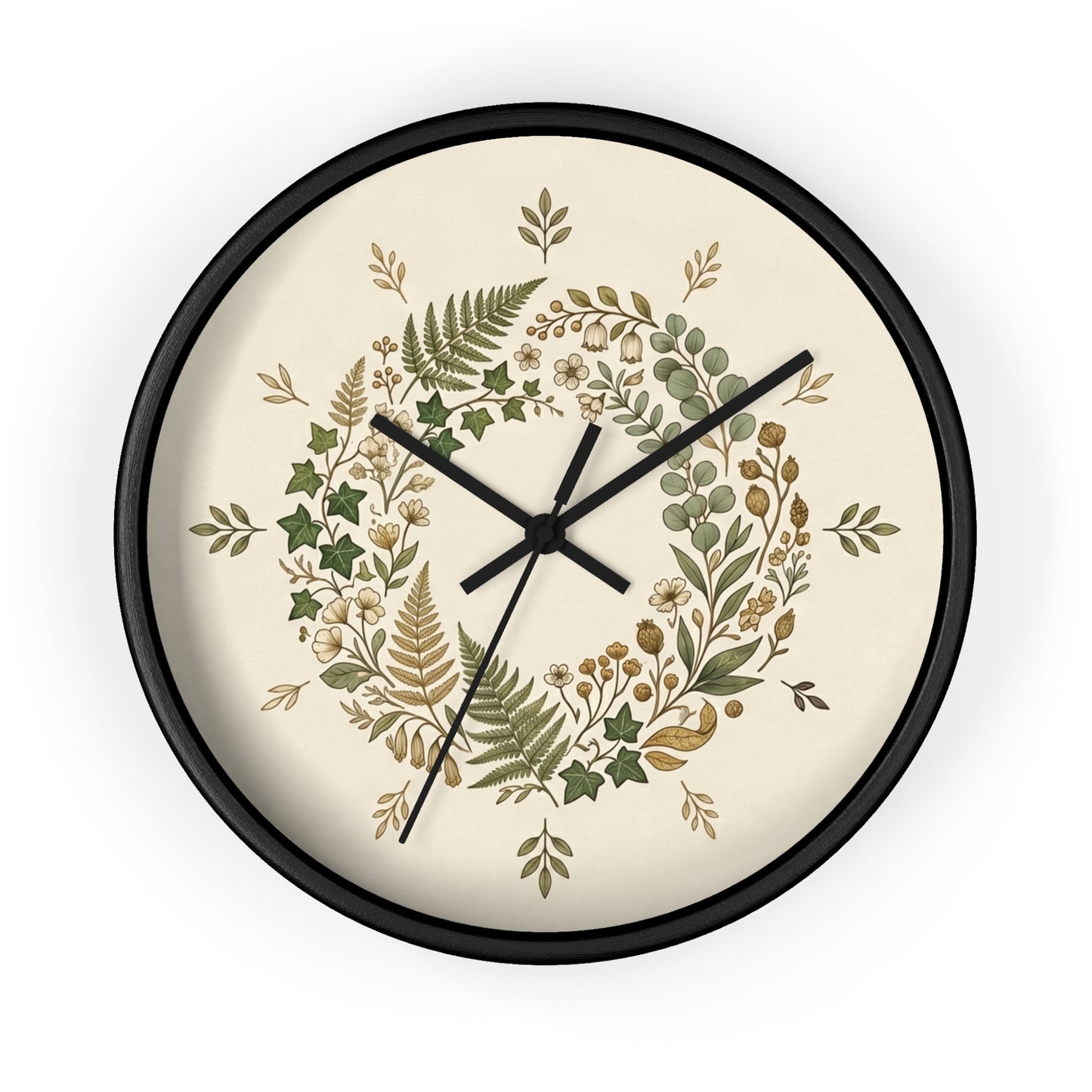 Botanical Wreath Wall Clock | Neutral Fern Floral Clock