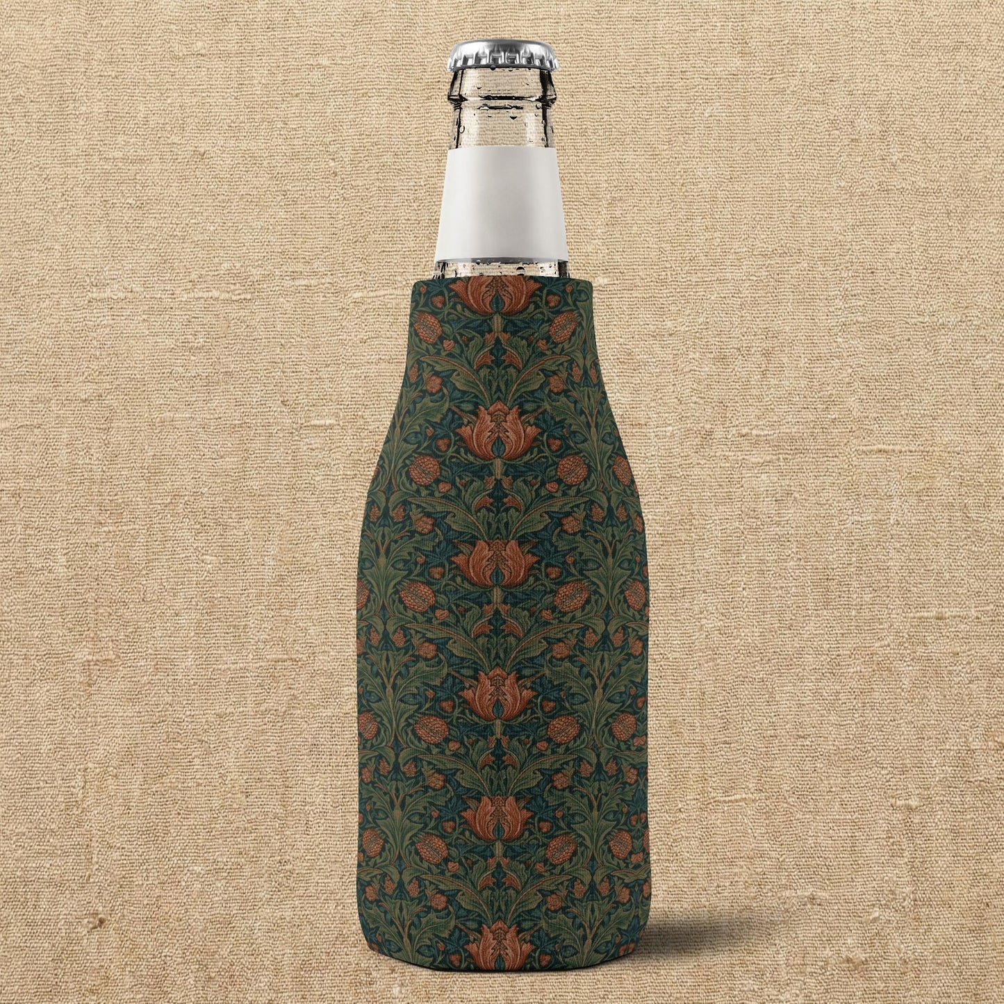 William Morris Style Floral Pattern Zip-Up Bottle Cooler Sleeve