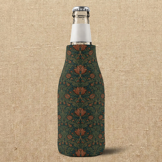 William Morris Style Floral Pattern Zip-Up Bottle Cooler Sleeve