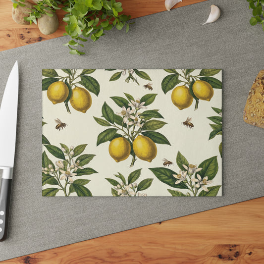 Vintage Lemon Blossom Glass Cutting Board | Citrus Kitchen Decor