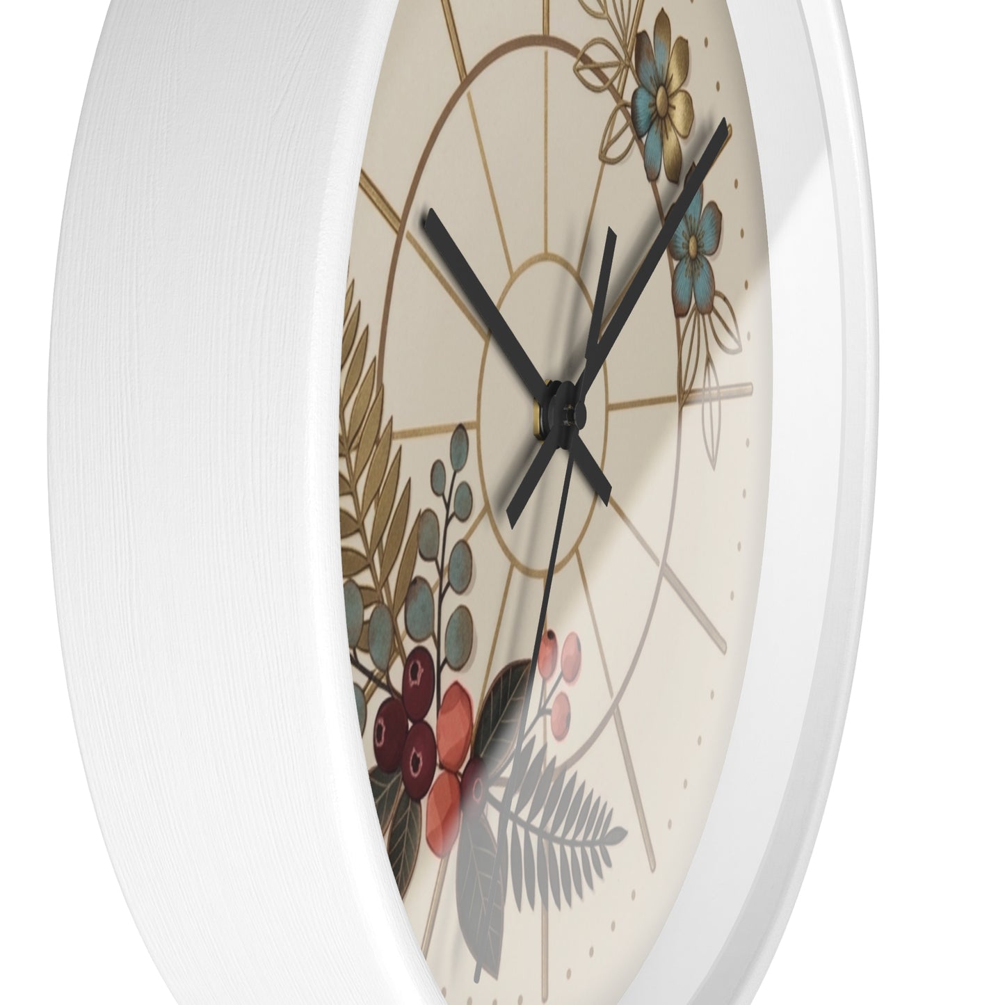 Botanical Floral Clock Wall Clock | Neutral Beige Flower Fern Design