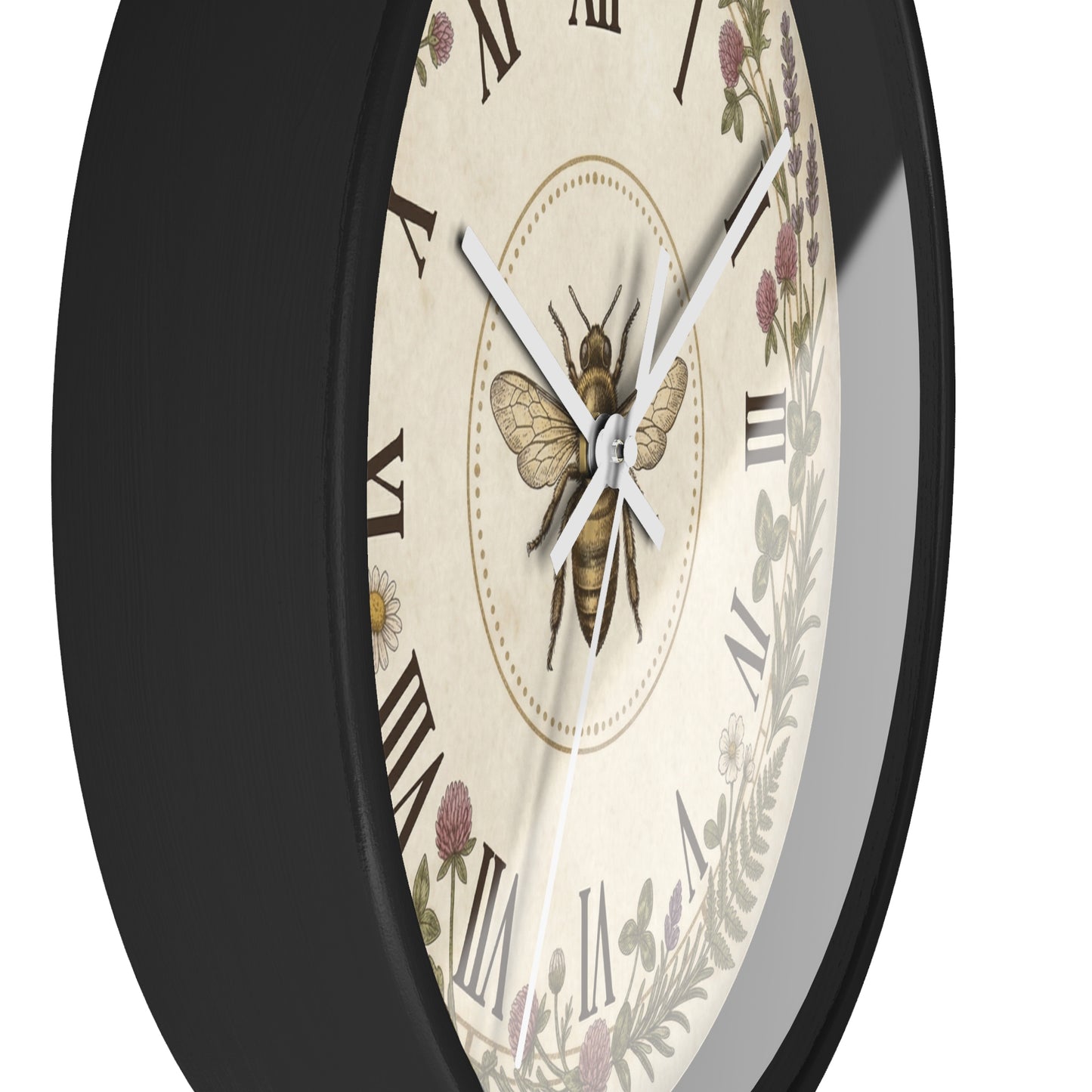 Vintage Bee Wreath Wall Clock | Floral Roman Numerals