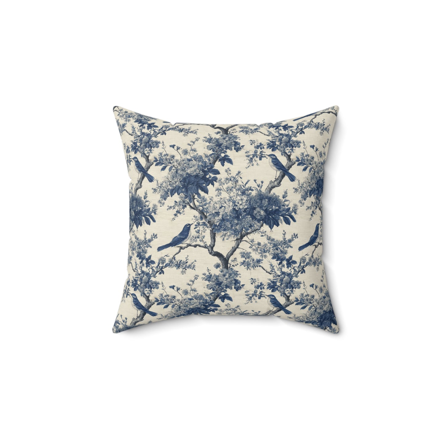 Blue Toile de Jouy Bird Pattern Pillow | Decorative Square Pillow