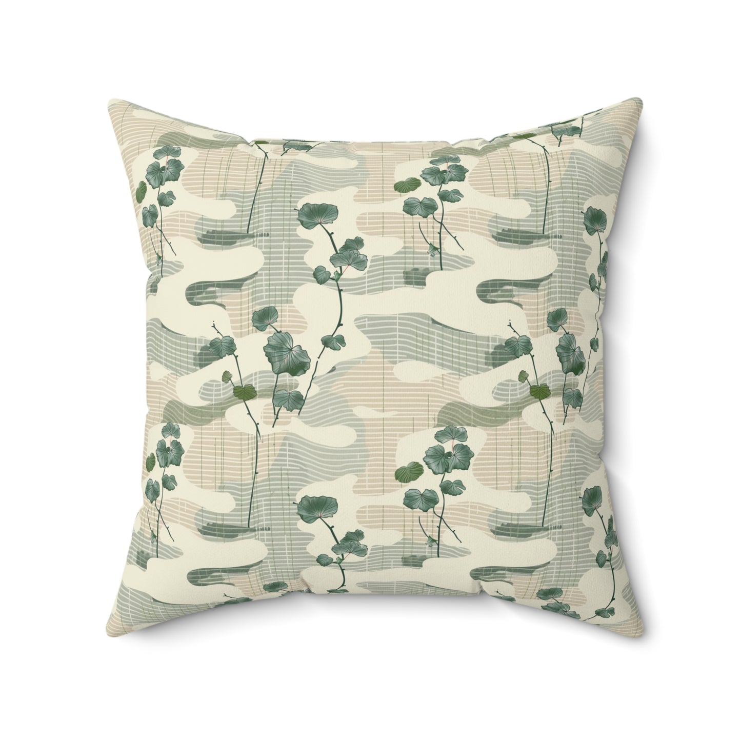 Botanical Japandi Pillow | Square Throw Pillow, Green Botanical Camouflage