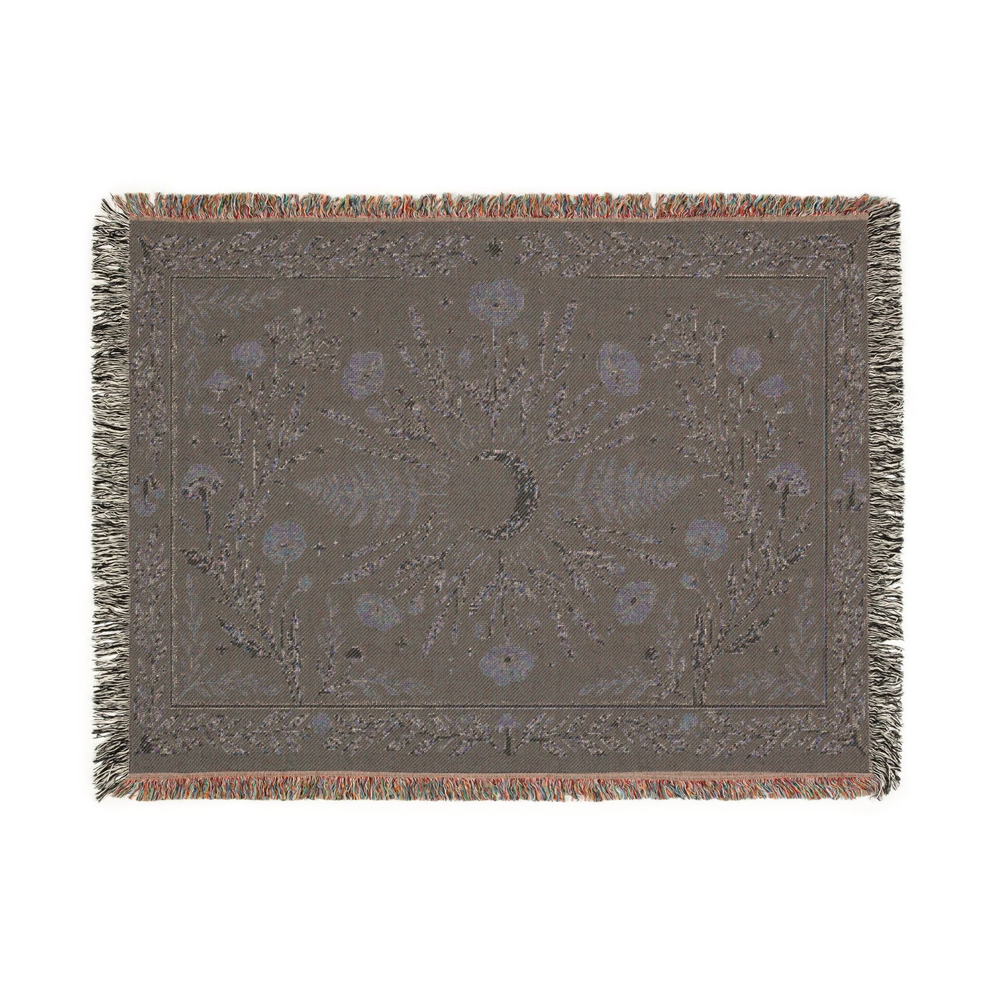 Crescent Moon Floral Woven Blanket | Boho Tapestry Throw