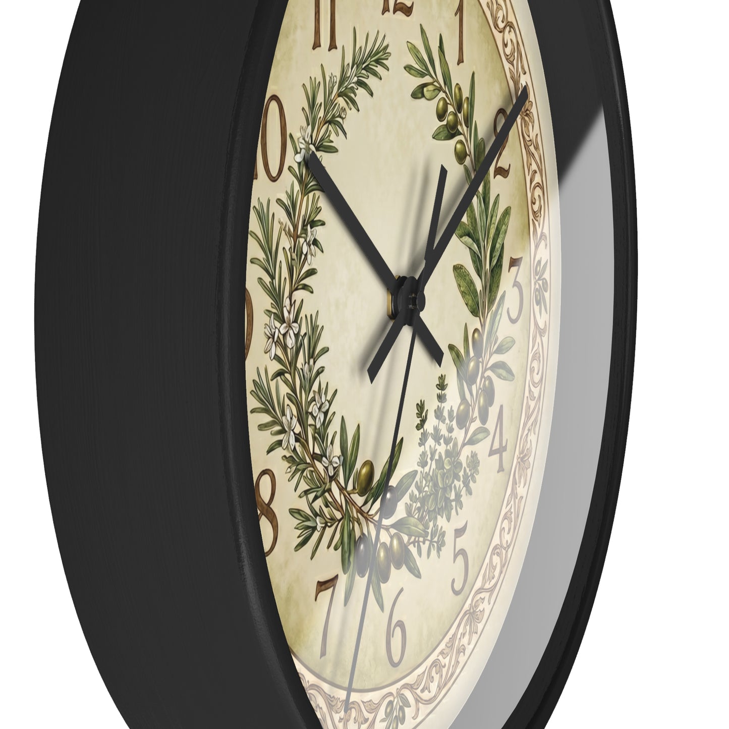 Herb Wreath Wall Clock | Olive & Rosemary Kitchen Clock, Rustic Botanical Decor