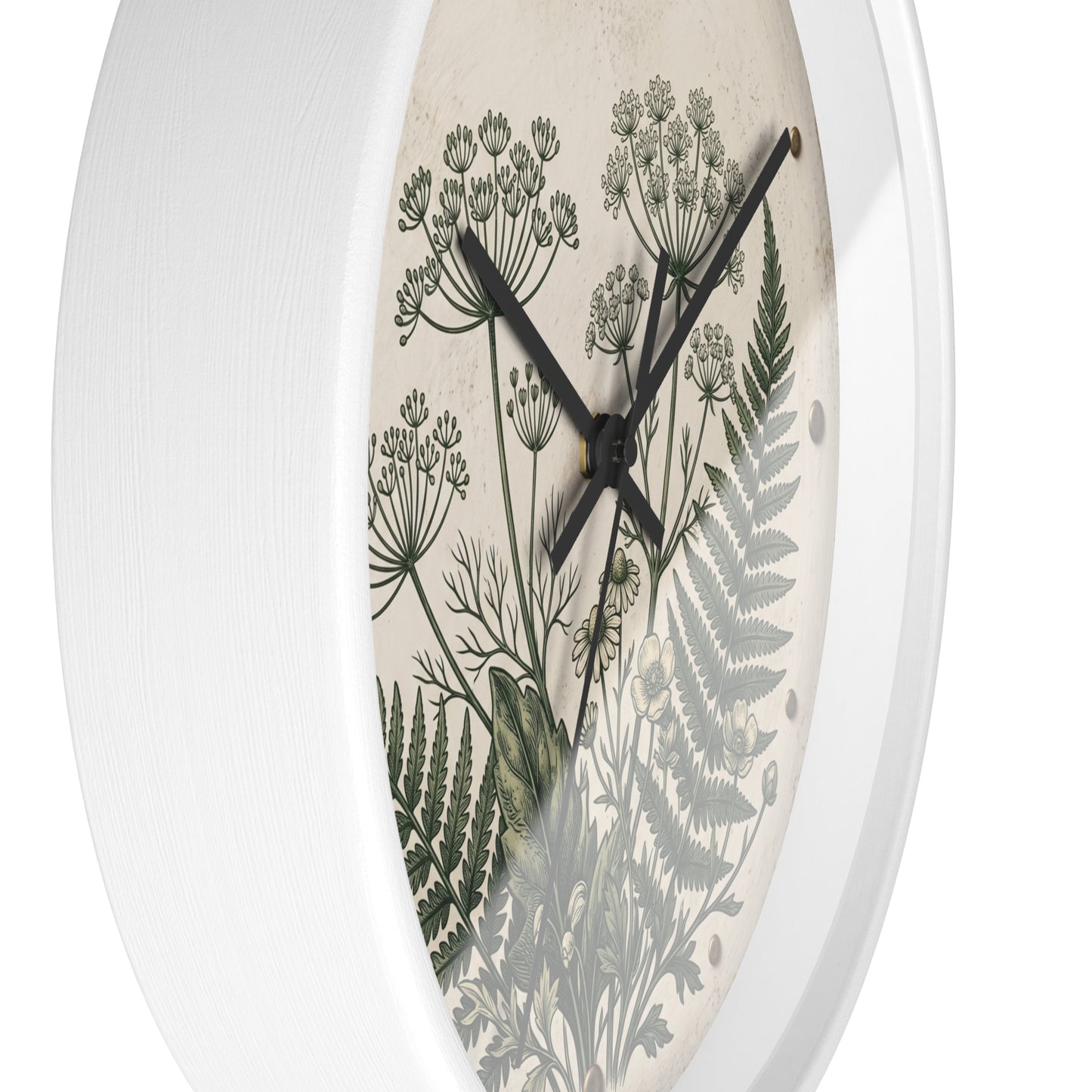 Vintage Botanical Fern Art Wall Clock | Herb Illustration Clock