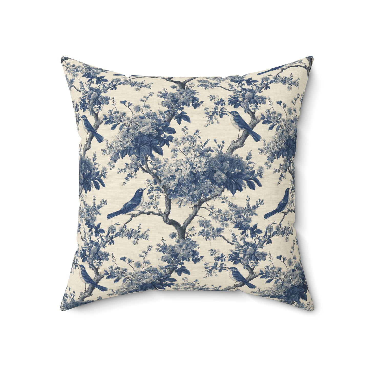 Blue Toile de Jouy Bird Pattern Pillow | Decorative Square Pillow