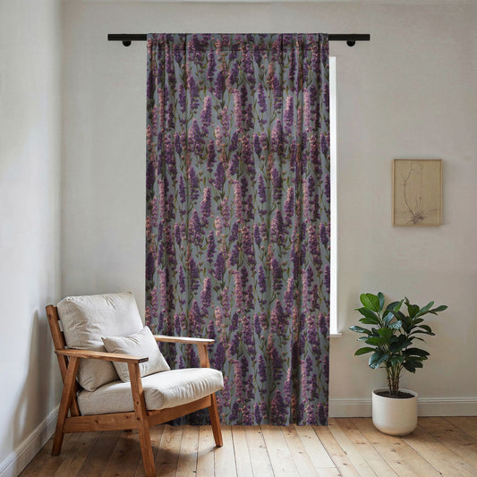 Lavender Floral Sheer Window Curtain | Purple Botanical Pattern