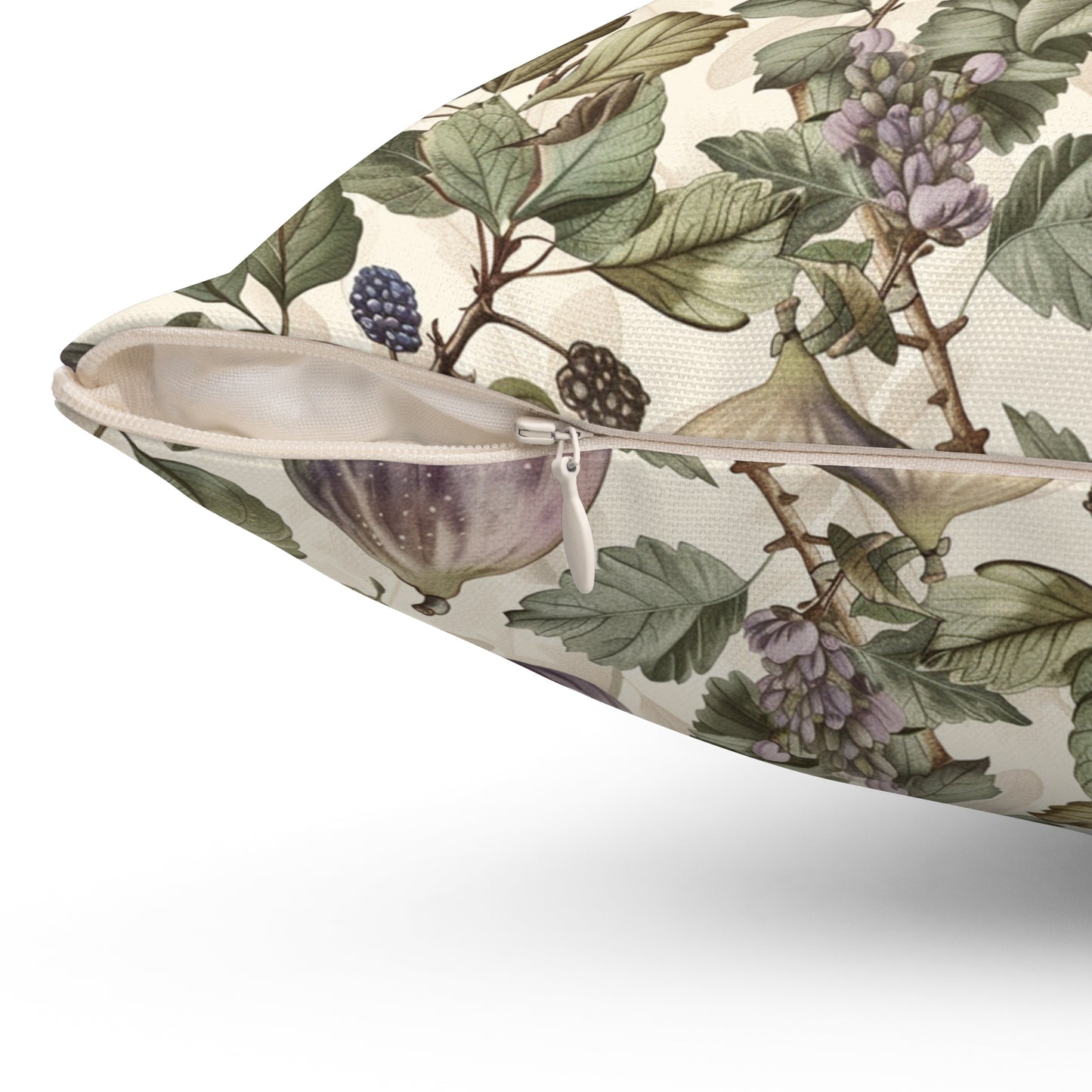 Vintage Fig Botanical Pillow | Square Throw Pillow, Fruit Foliage Pattern
