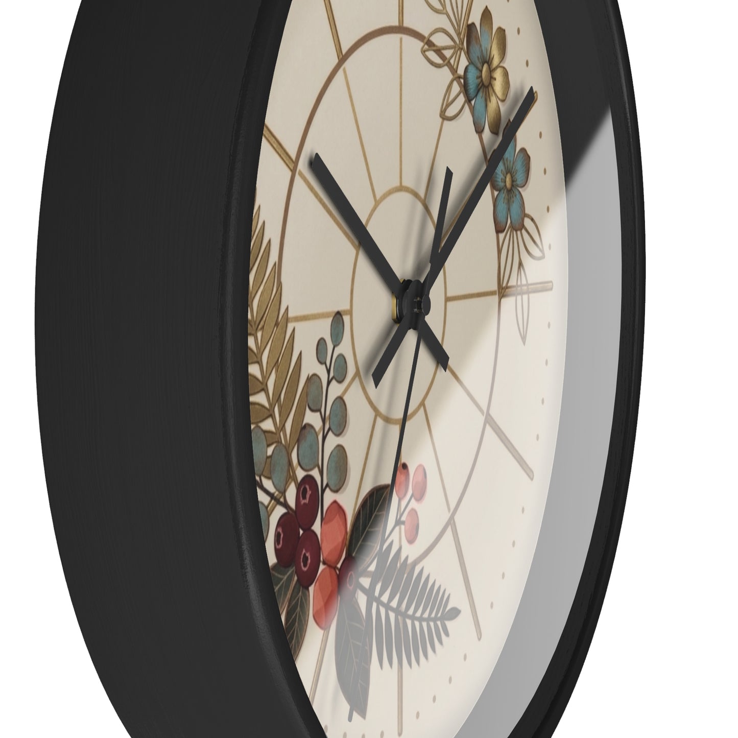 Botanical Floral Clock Wall Clock | Neutral Beige Flower Fern Design