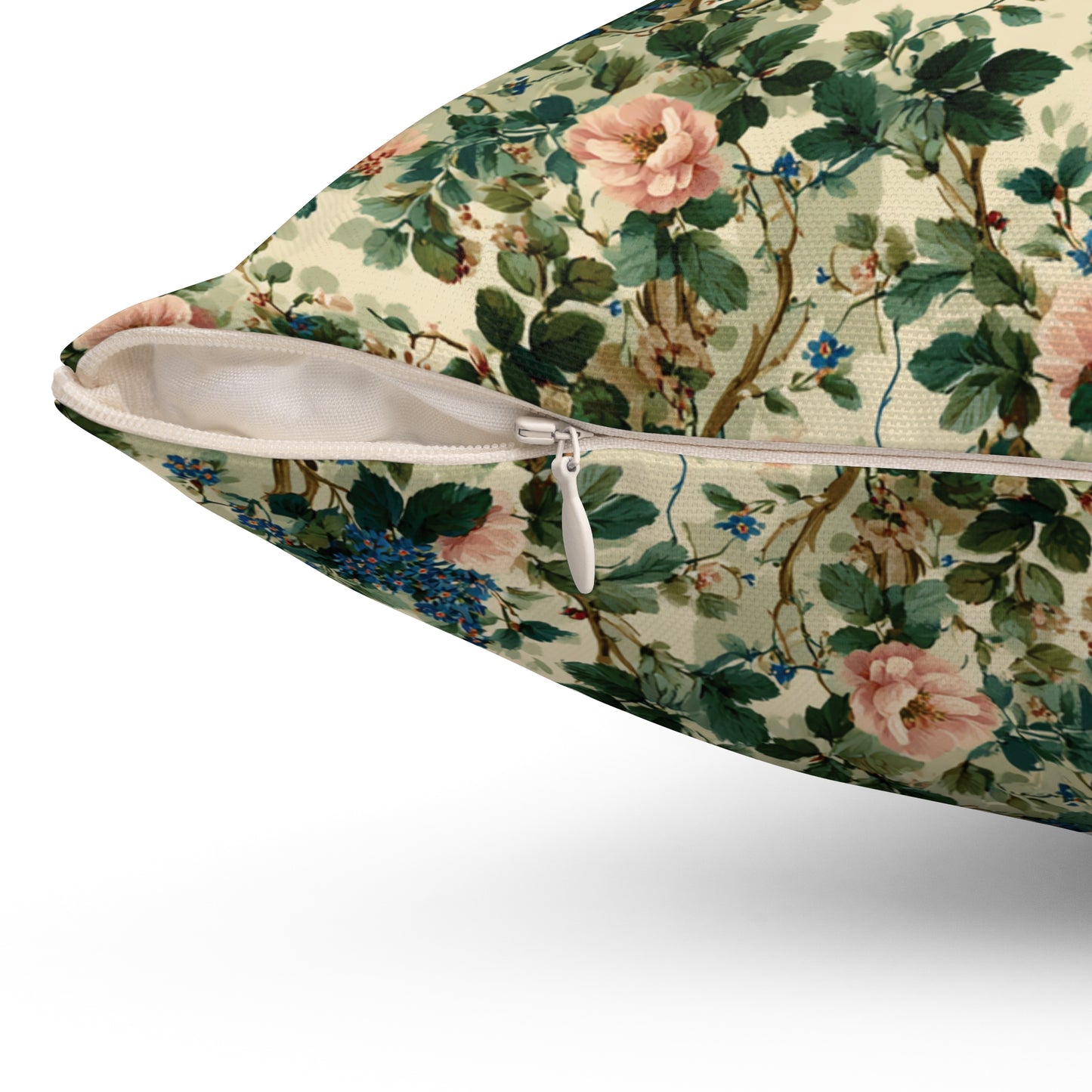 Vintage Floral Pattern Pillow | Pink Roses Green Vines Square Pillow