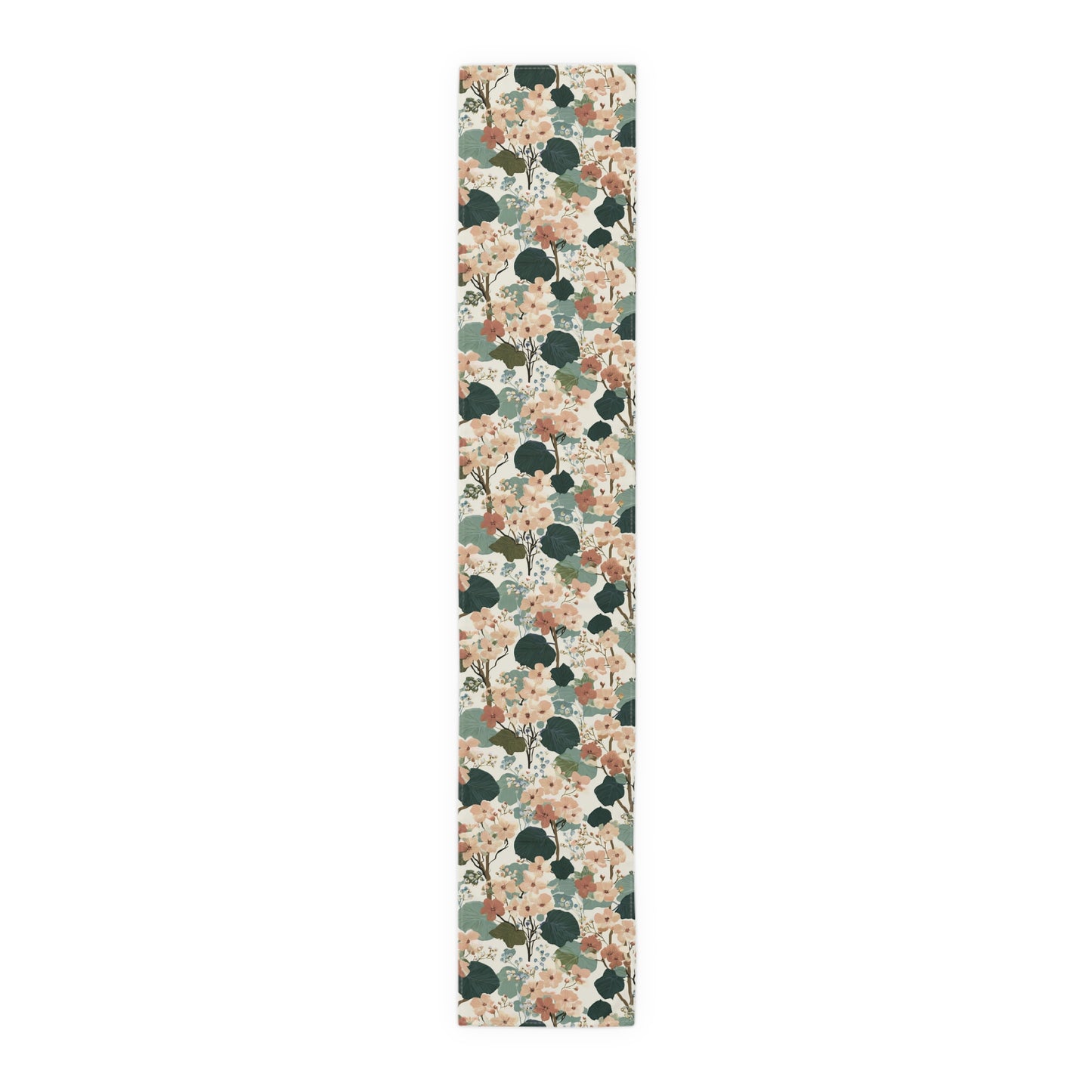 Vintage Floral Pattern Table Runner | Green Peach Cotton-Poly Blend