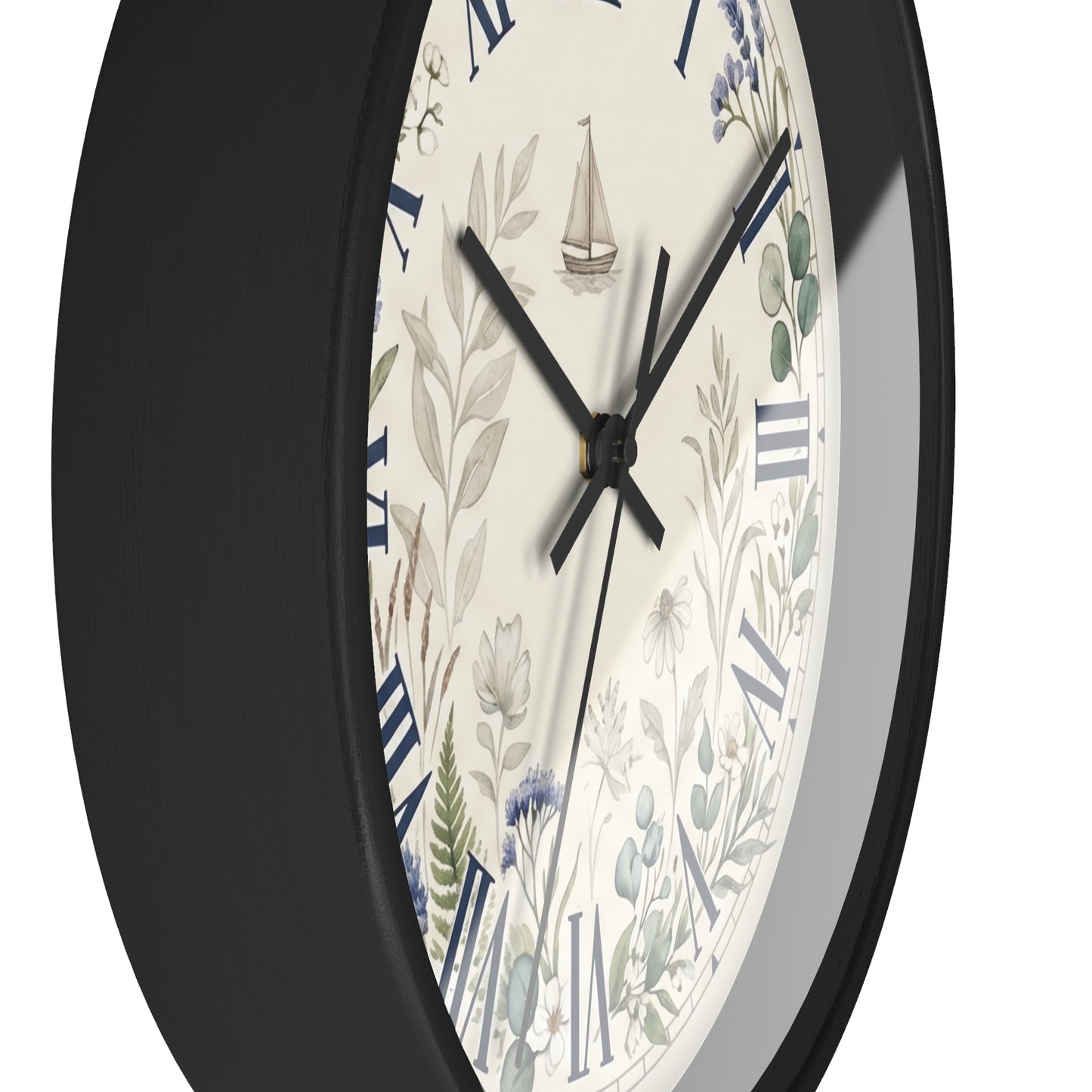 Nautical Floral Roman Numeral Wall Clock | Coastal and Greenery