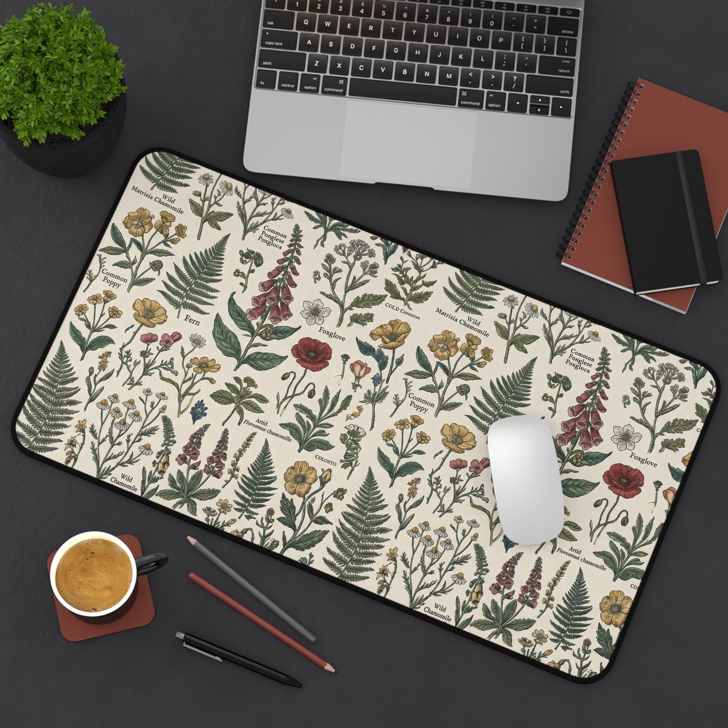 Vintage Botanical Print Desk Mat | Floral Herb Garden Mouse Pad