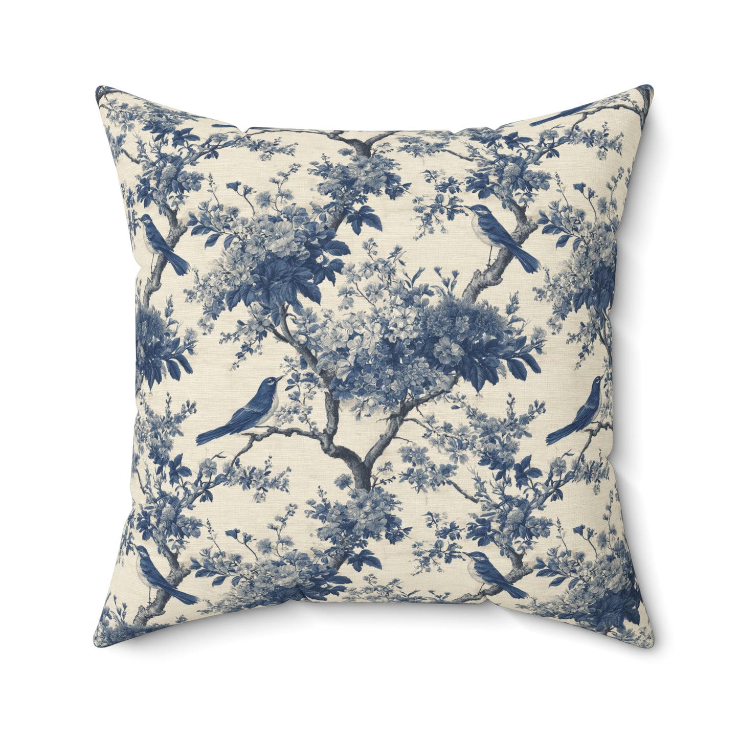 Blue Toile de Jouy Bird Pattern Pillow | Decorative Square Pillow