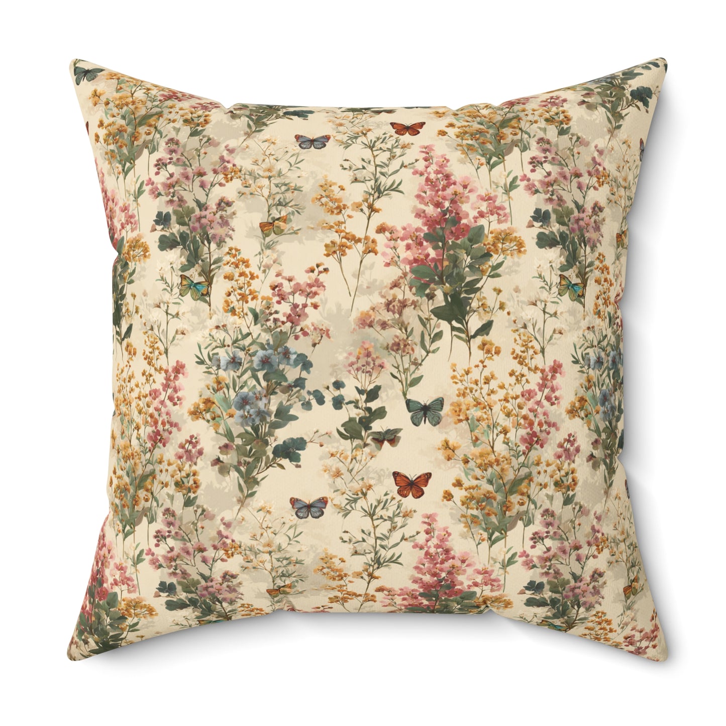 Vintage Wildflower Print Pillow | Botanical Floral Pattern Square Pillow