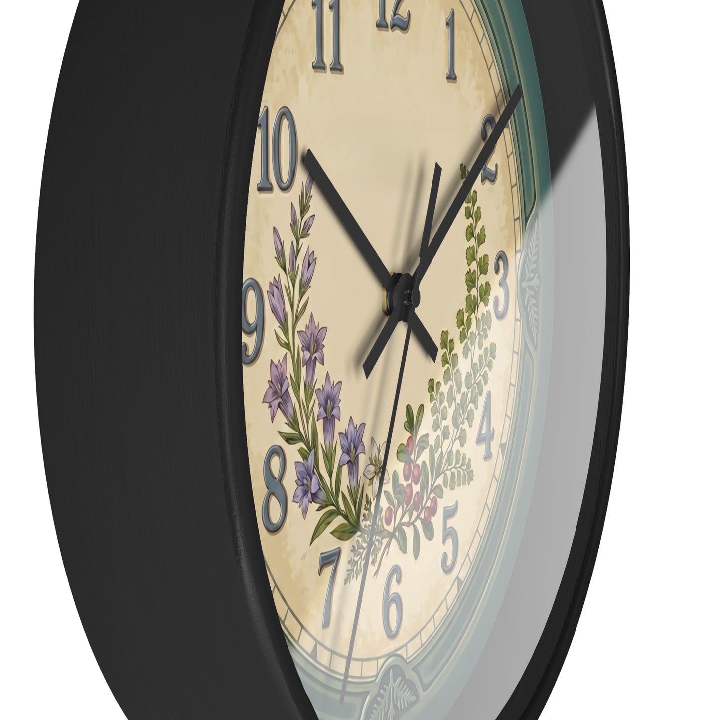 Coastal Turquoise Botanical Wall Clock | Lavender, Fern & Berries Clock