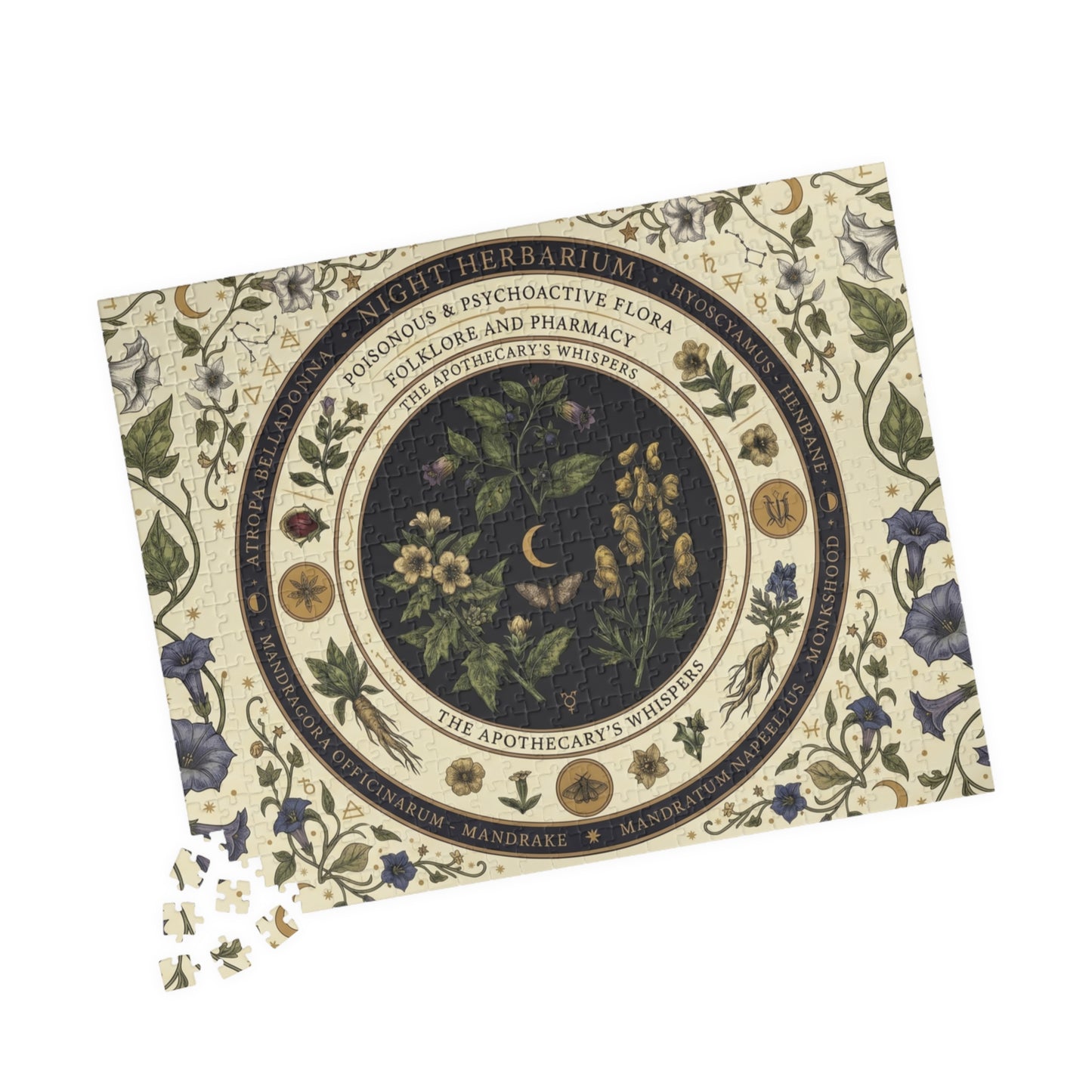 Herbal Apothecary Mandala Puzzle 110, 252, 520, or 1014 Pieces | Botanical Illustration Jigsaw