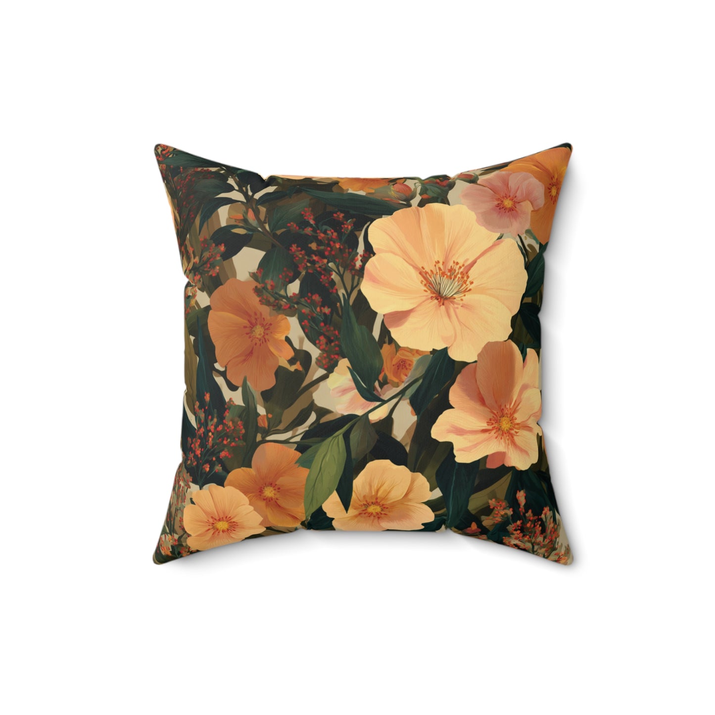 Peach Floral Pattern Pillow | Botanical Throw Pillow, Vintage Garden Design