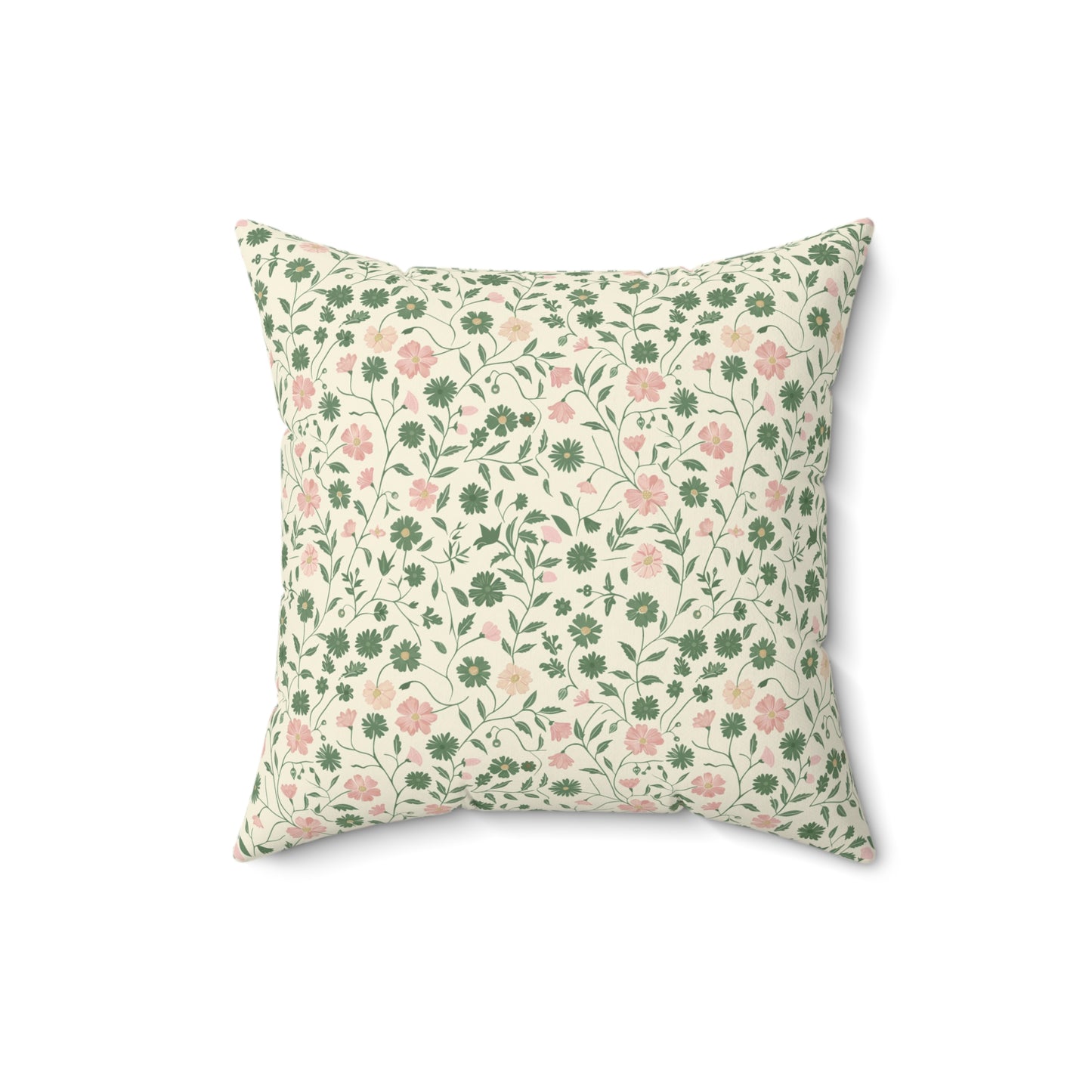 Pink Rose Vine Pattern Pillow | Square Decorative Throw Pillow