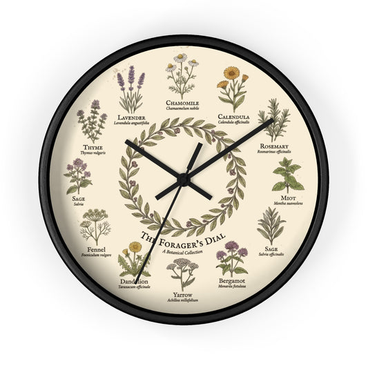 Forager's Dial Botanical Herb Illustration Wall Clock | Lavender, Chamomile, Rosemary