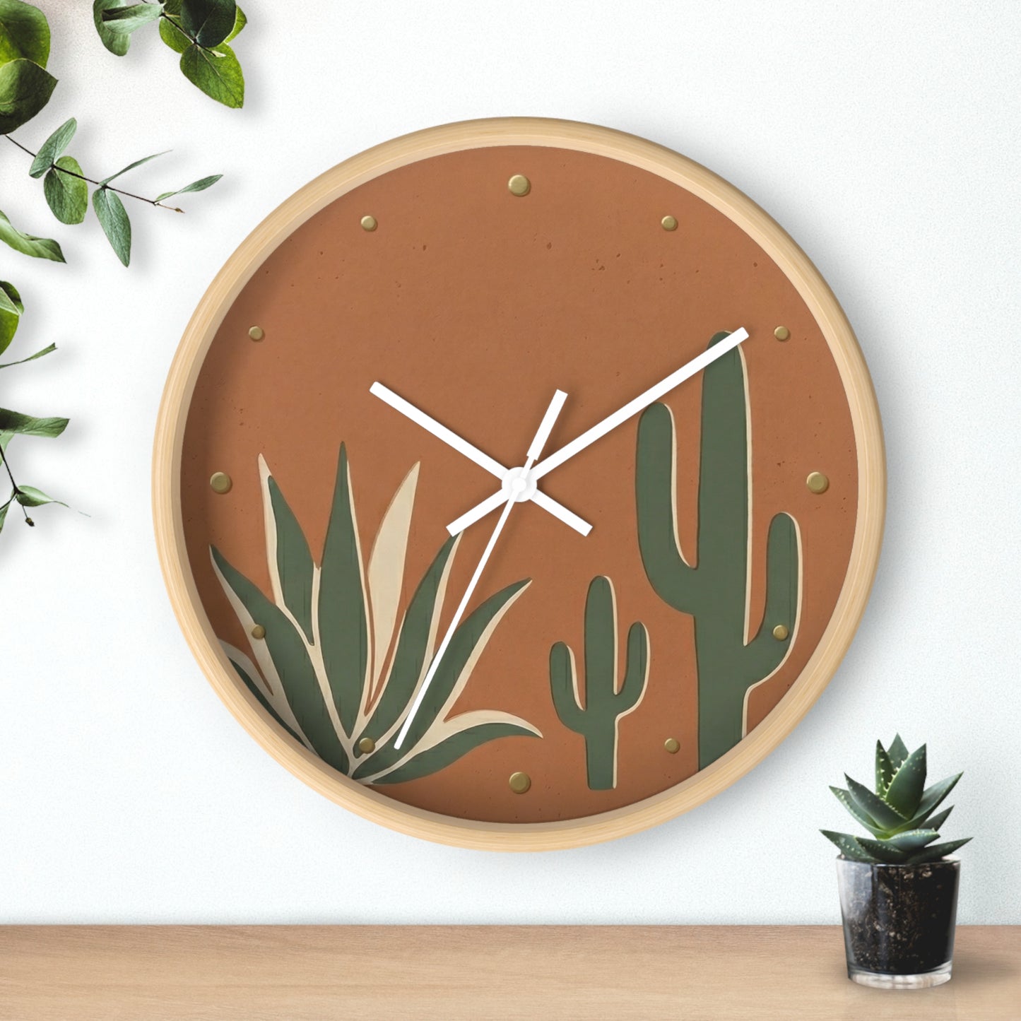 Desert Cactus Illustration Wall Clock | Terracotta Succulent Decor