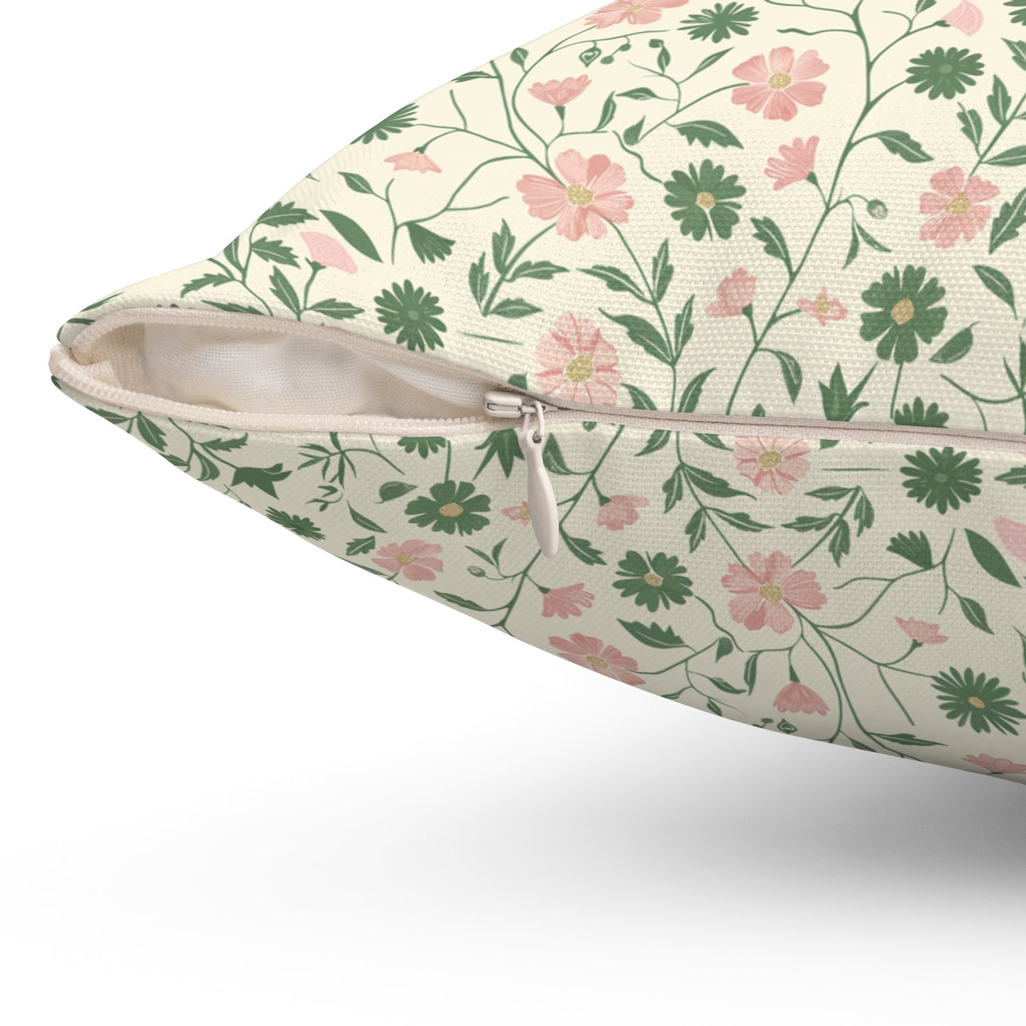 Pink Rose Vine Pattern Pillow | Square Decorative Throw Pillow
