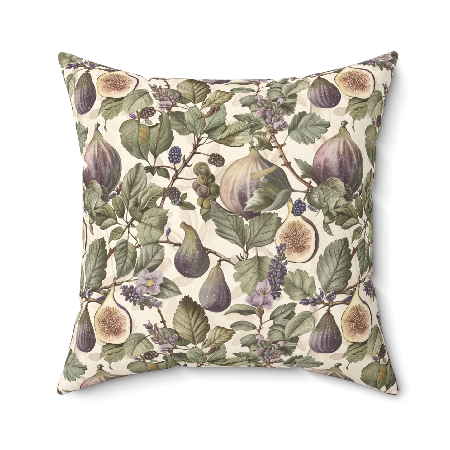 Vintage Fig Botanical Pillow | Square Throw Pillow, Fruit Foliage Pattern