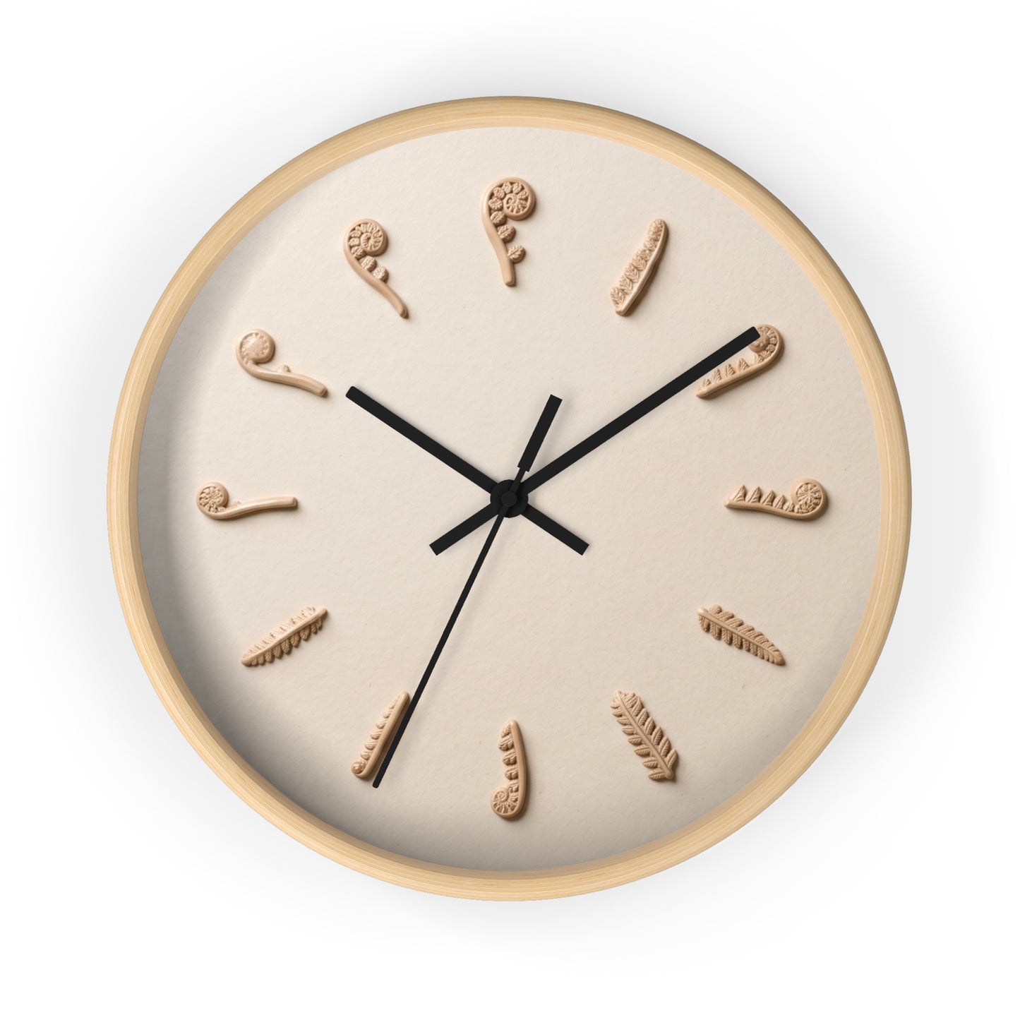 Clay Fern Motif Wall Clock | Minimal Botanical Timepiece