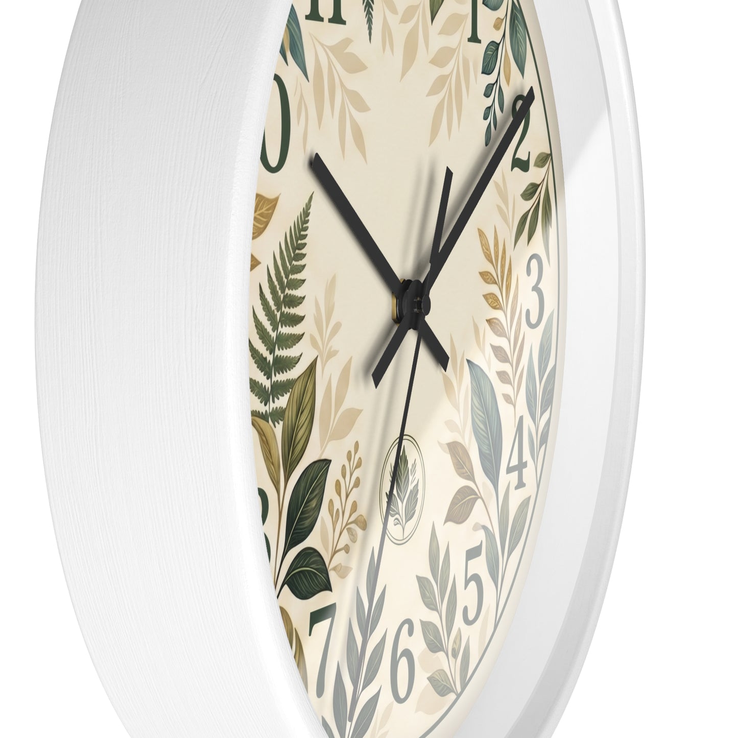 Botanical Leaves Wall Clock | Green Foliage Numbers, Neutral Rustic Decor