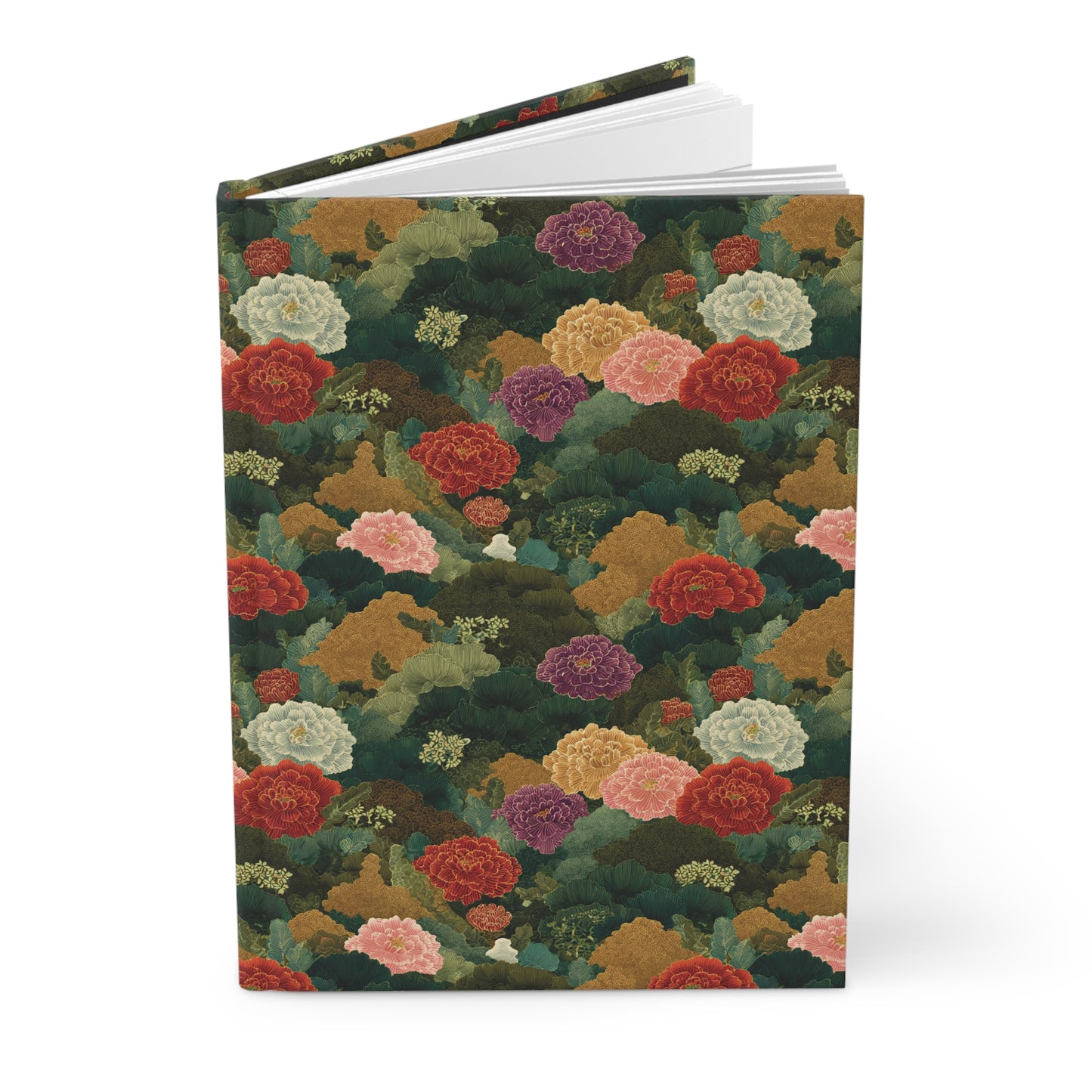 Vintage Floral Pattern Hardcover Journal | Peonies, Green Botanical Cover