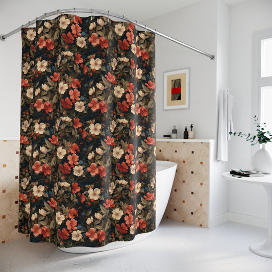 Vintage Floral Pattern Shower Curtain | Dark Botanical Blooms