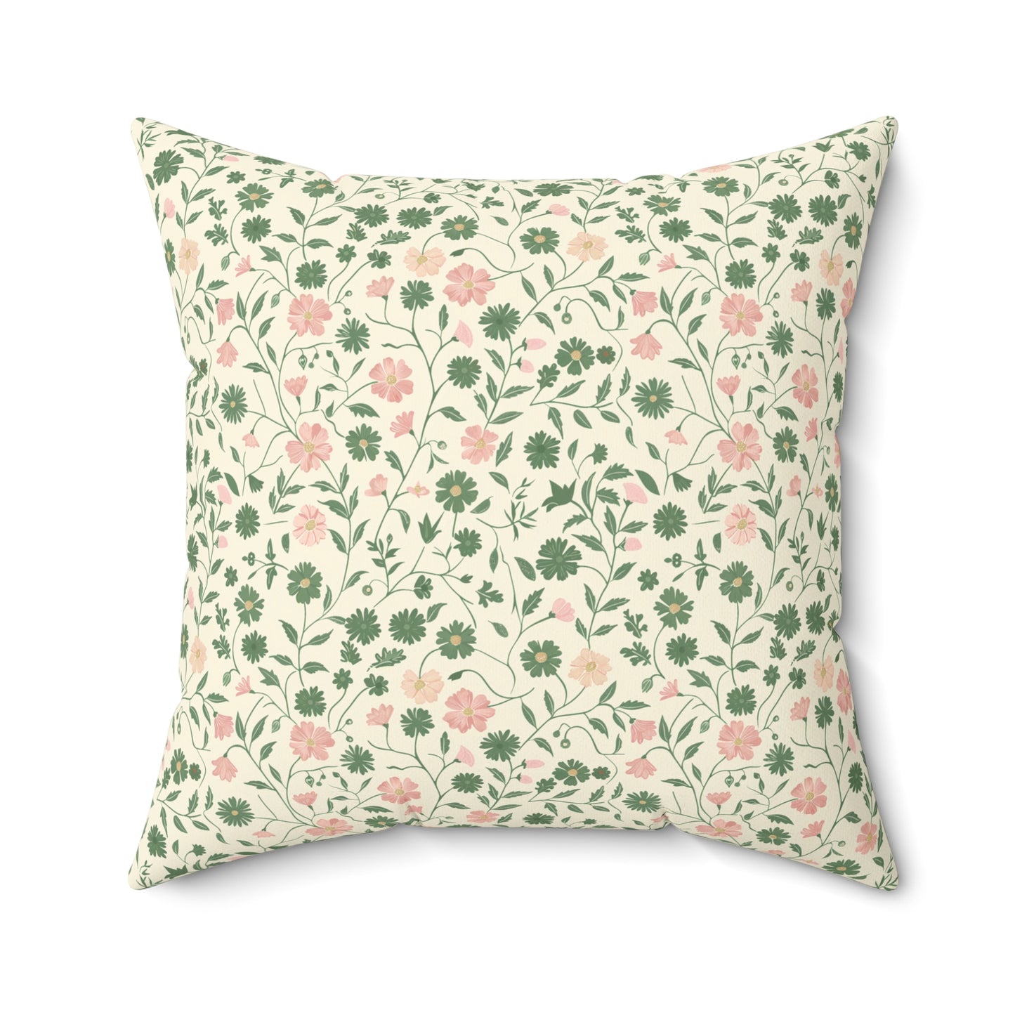 Pink Rose Vine Pattern Pillow | Square Decorative Throw Pillow