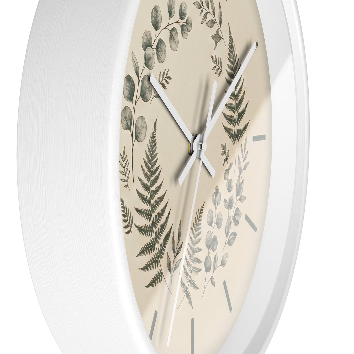 Botanical Fern Wreath Wall Clock | Neutral Eucalyptus Timepiece