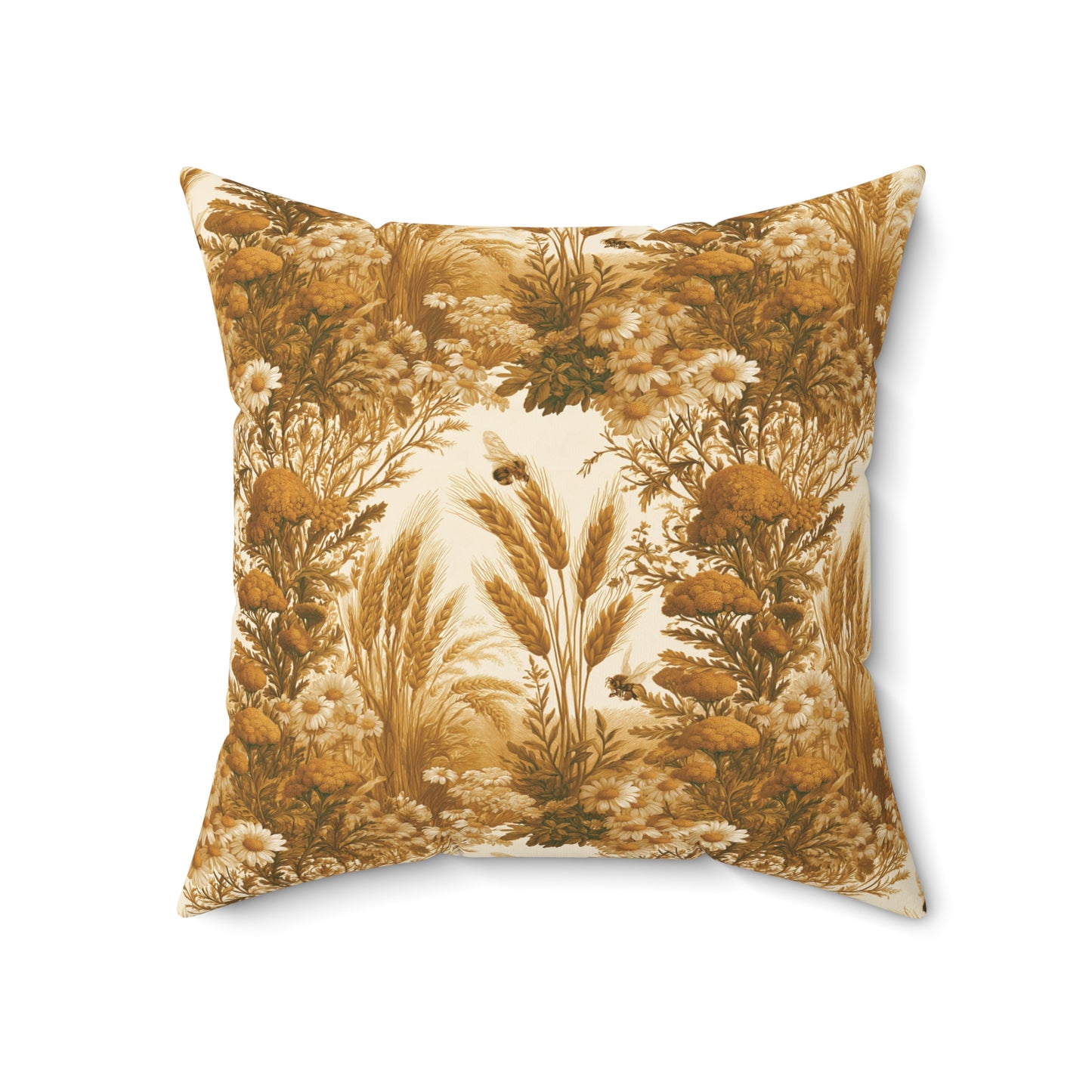 Vintage Yellow Floral Meadow Pillow | Golden Botanical Square Pillow
