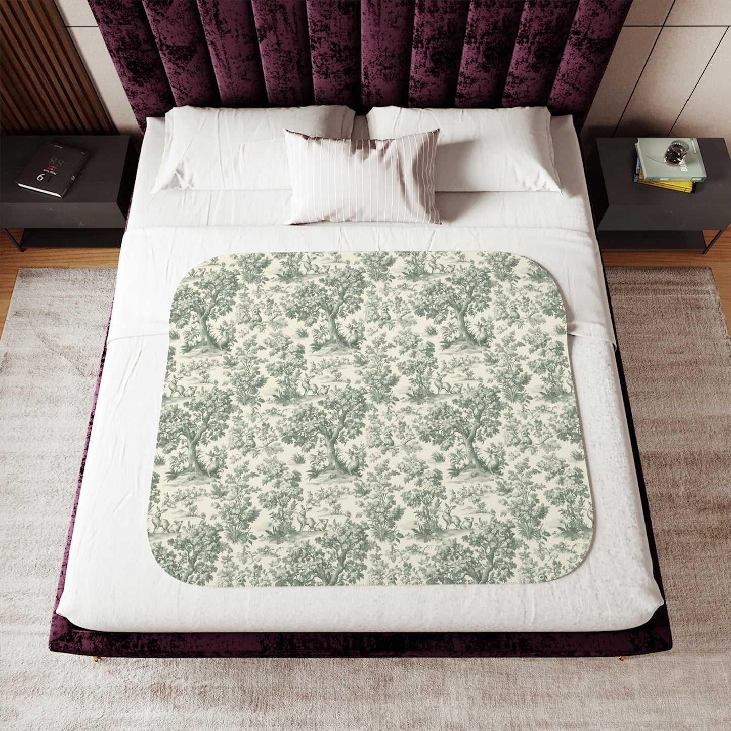 Toile de Jouy Cottage Pattern Sherpa Blanket | Vintage Scenic Toile, Cozy Throw
