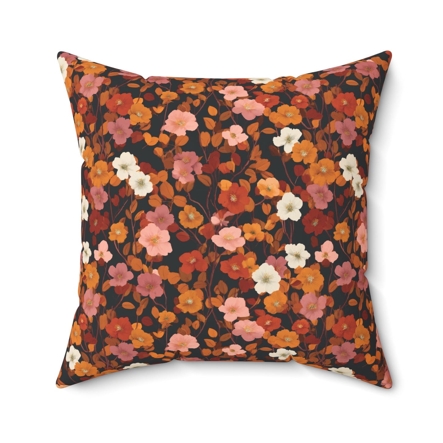 Vintage Floral Pattern Spun Polyester Square Pillow | Rust Orange Botanical Pillow