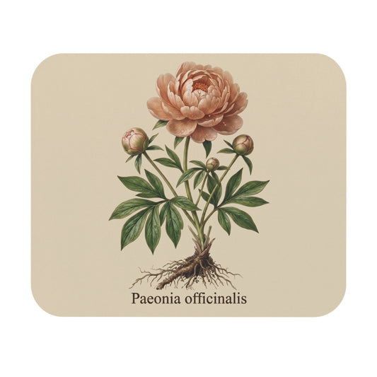 Vintage Peony Botanical Illustration Mouse Pad | Paeonia officinalis