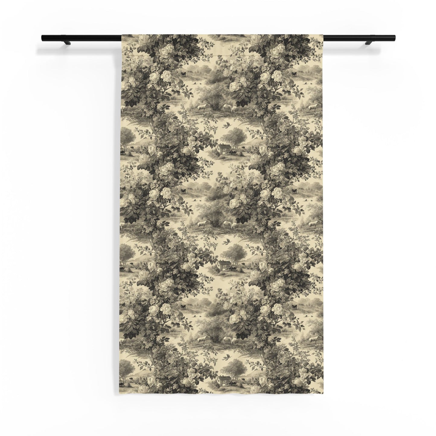 Vintage Toile de Jouy Landscape Sheer Window Curtain | Neutral Scenic Drapery