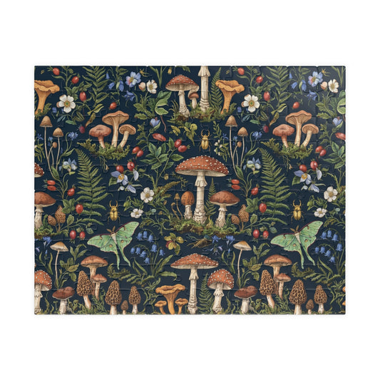 Vintage Mushroom Forest Puzzle | Botanical Woodland Jigsaw