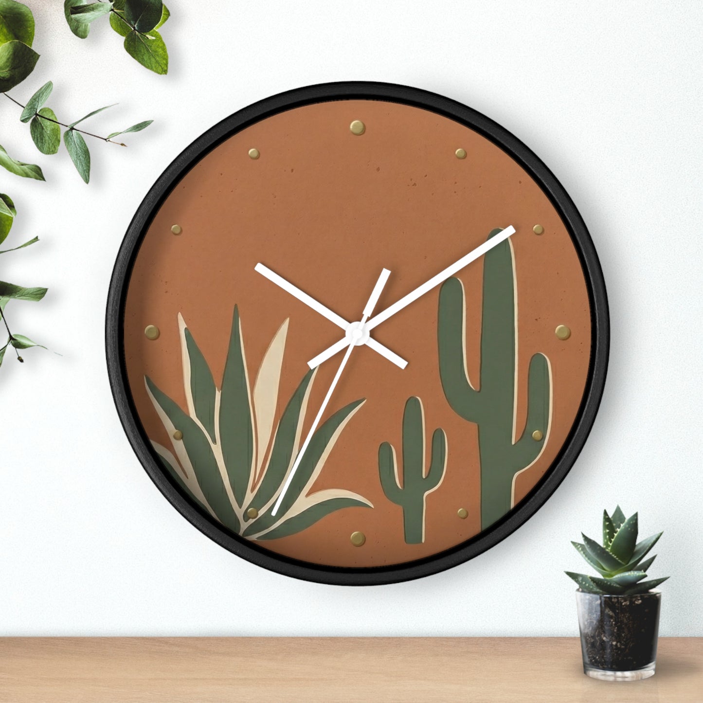 Desert Cactus Illustration Wall Clock | Terracotta Succulent Decor