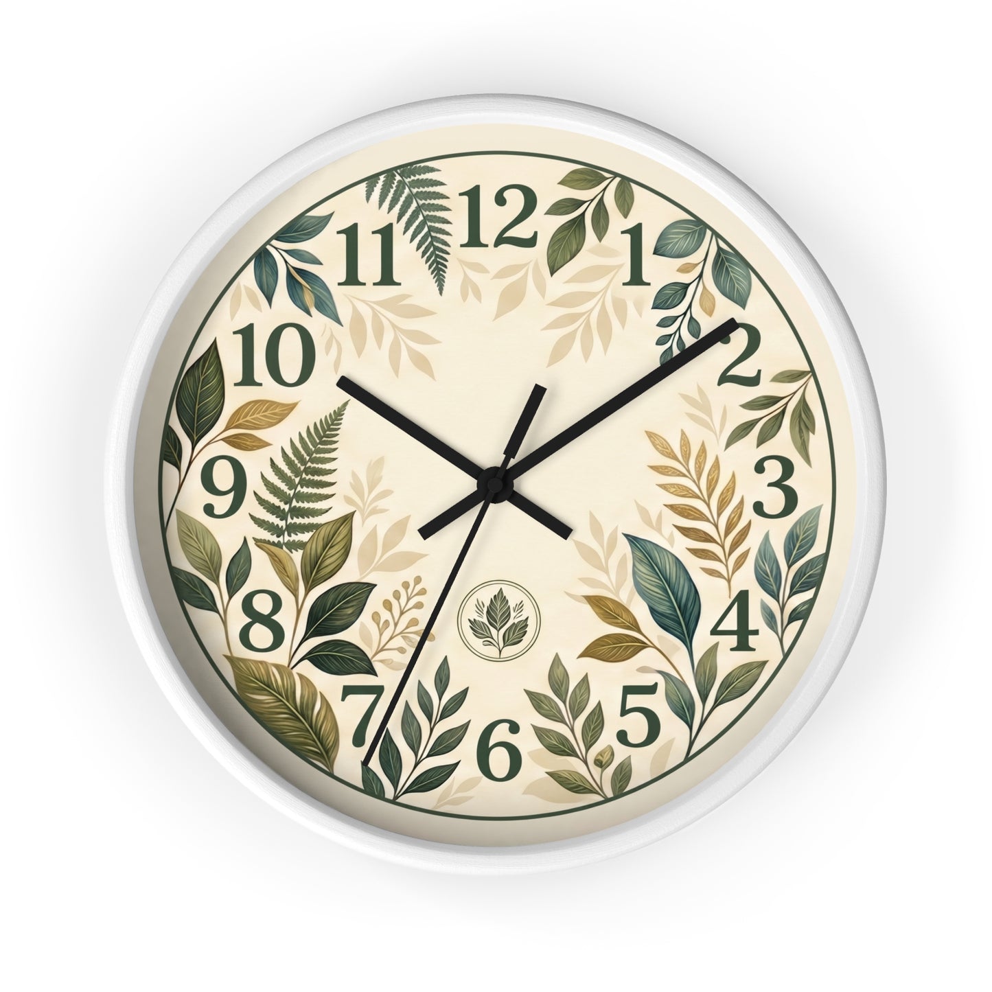 Botanical Leaves Wall Clock | Green Foliage Numbers, Neutral Rustic Decor