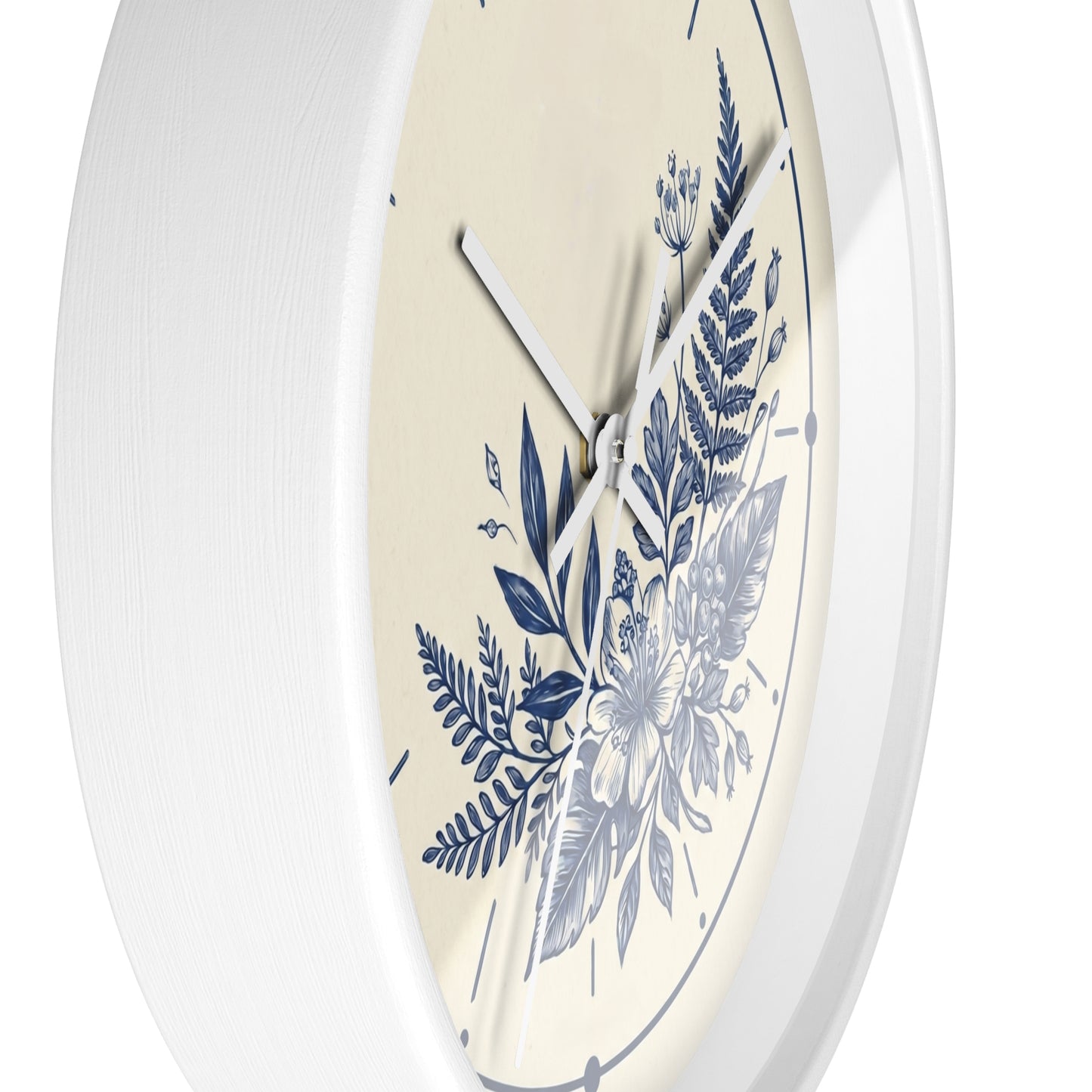 Blue Floral Illustration Wall Clock | Coastal Botanical Flower Clock